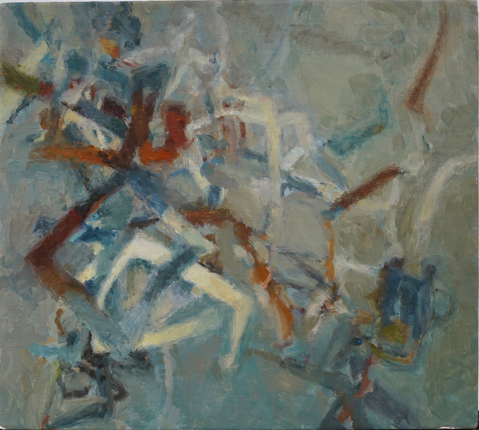 Margie Livingston Vintage Abstract Expressionist Original Oil Painting "Sliced Cezanne": Vintage American oil painting. Signed verso. Inscribed "With love to Rocco and Ruth." Measuring: 10 by 11 inches overall. Please see all images for condition. Size is measured and written on the back