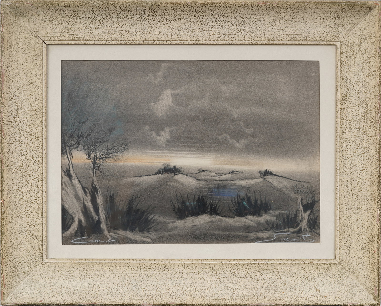 Modernist 1930s Woodstock School Sand Dune Scrub Original Pastel Charcoal Landscape (1 of 8)