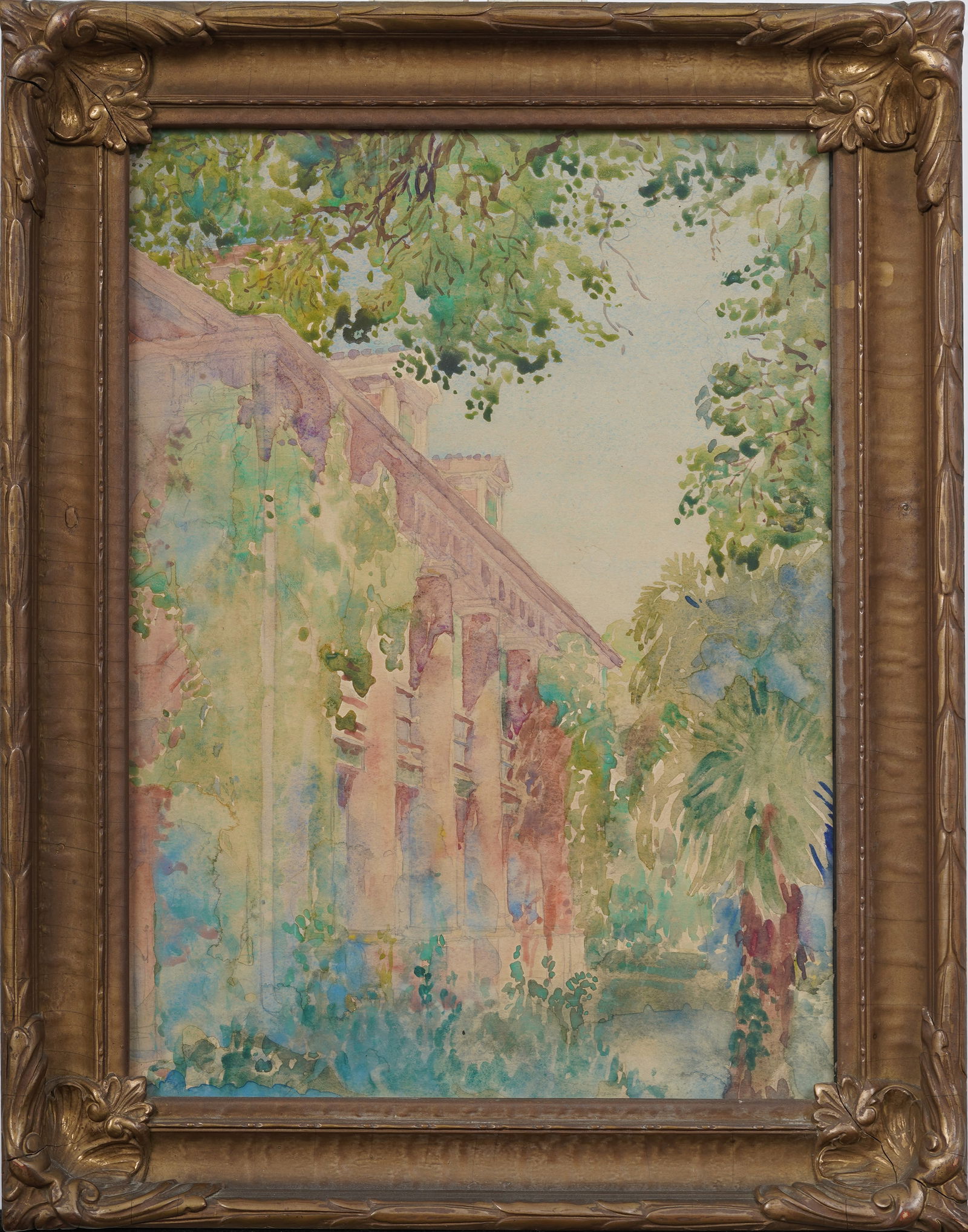 Antique American Impressionist Southern School Architectural Landscape Original Framed Watercolor (1 of 6)
