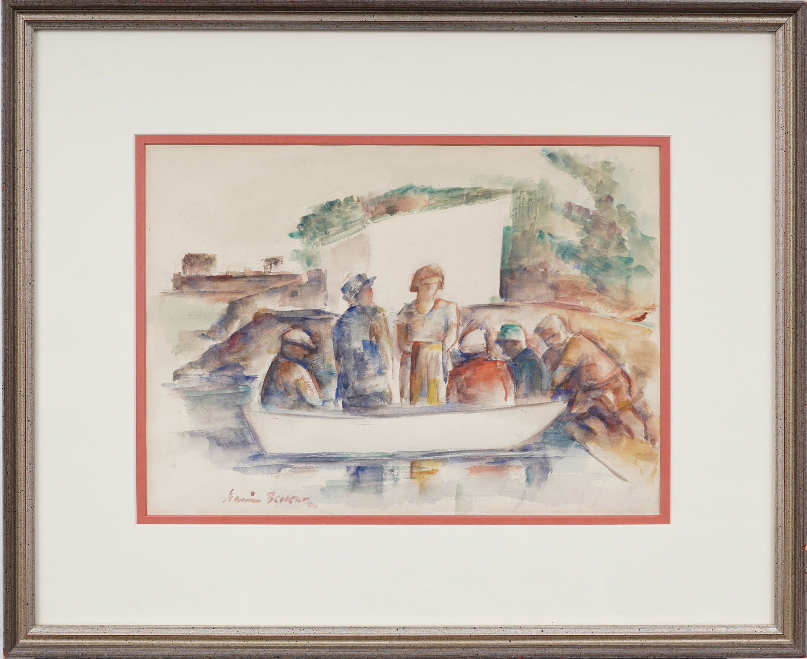 Maurice Becker (1889-1995) Vintage 1940 Abstract Figurative "Boating Party" Original Watercolor (1 of 6)
