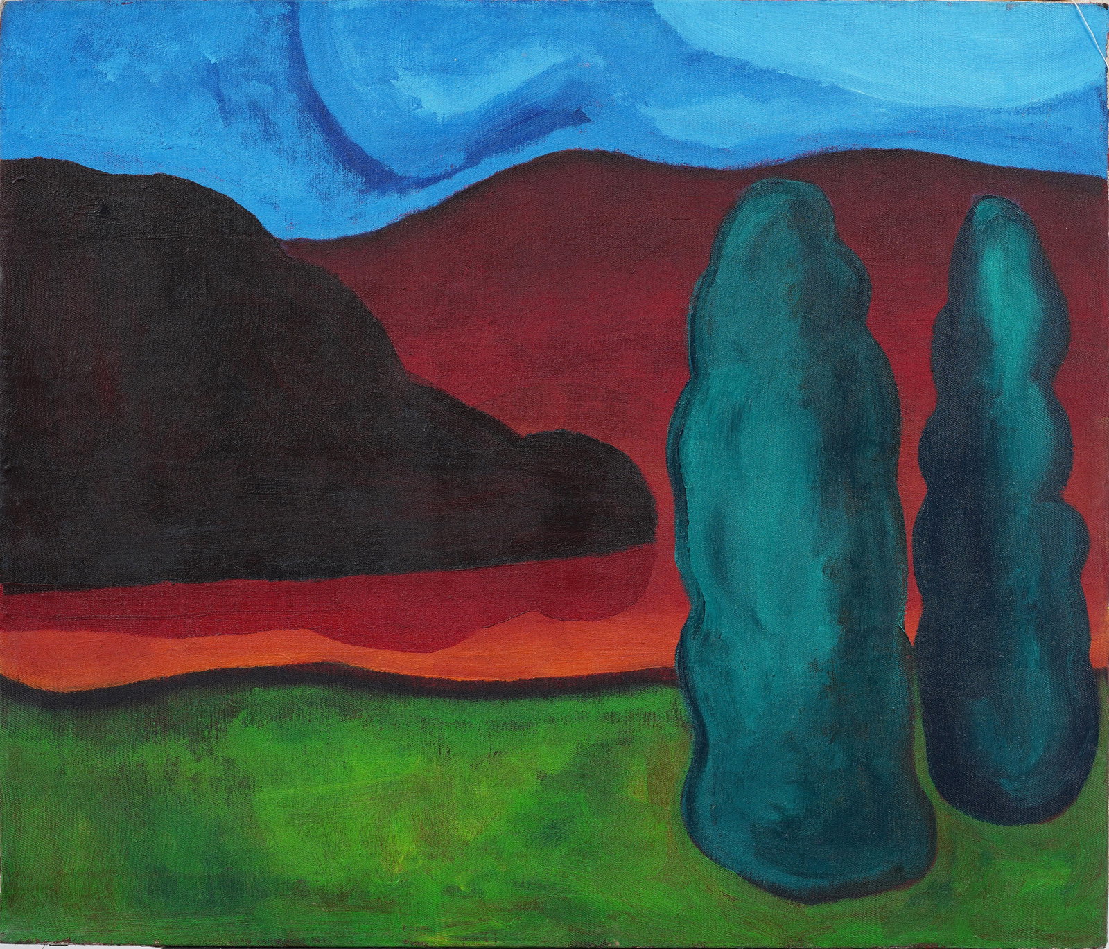 Vintage American School Fauvist Evening Sunset Modern Landscape Original Oil Painting (1 of 5)