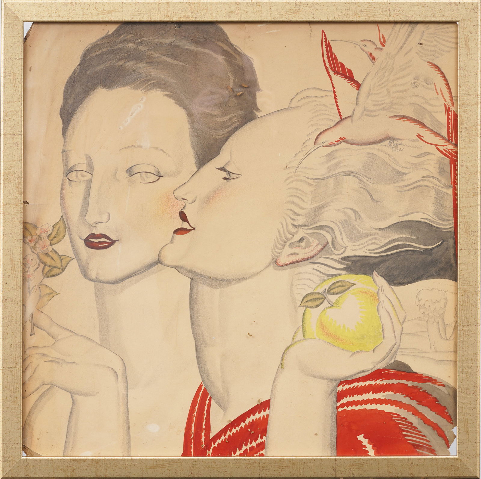 Vintage American Study after Jean Dupas Watercolor and Pencil Drawing (1 of 7)