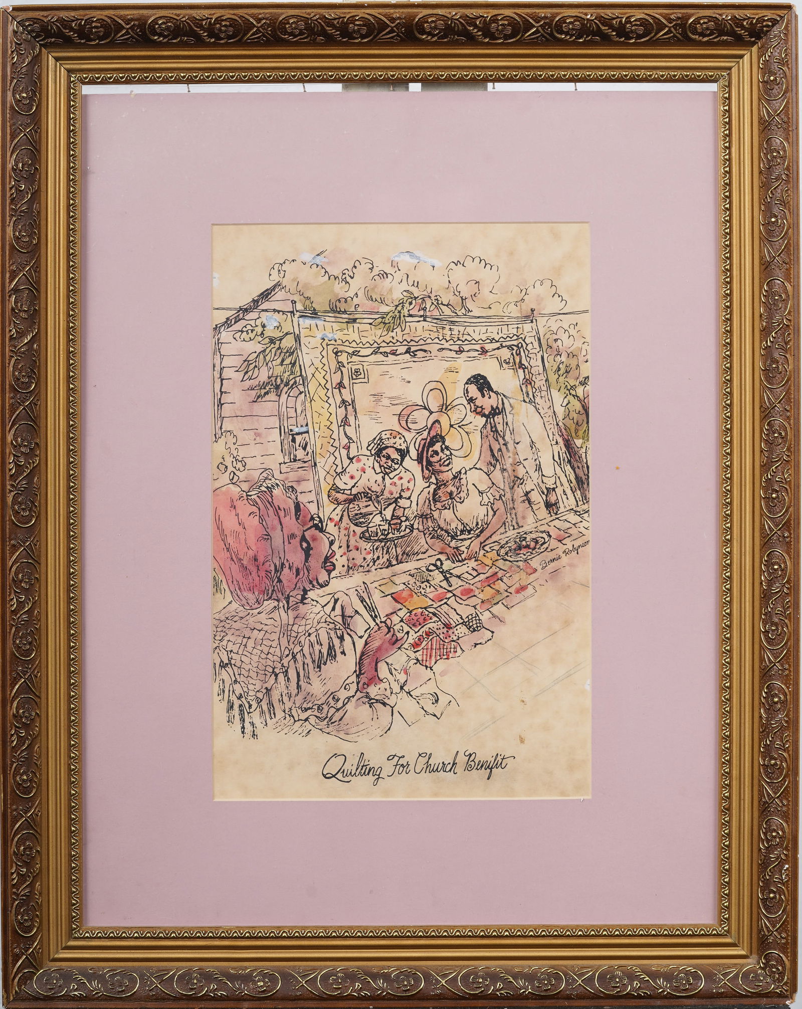 Bernie Haynes Robynson (1900—2001) "Quilting for the Church Benefit" Vintage American Serigraph (1 of 6)