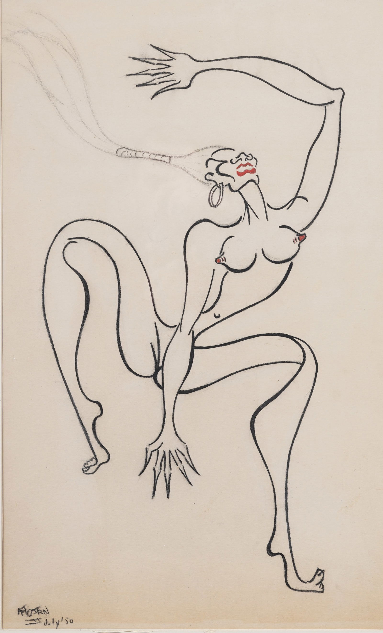 Dynamically Posed Mid Century Nude Dancer Illustration - 3