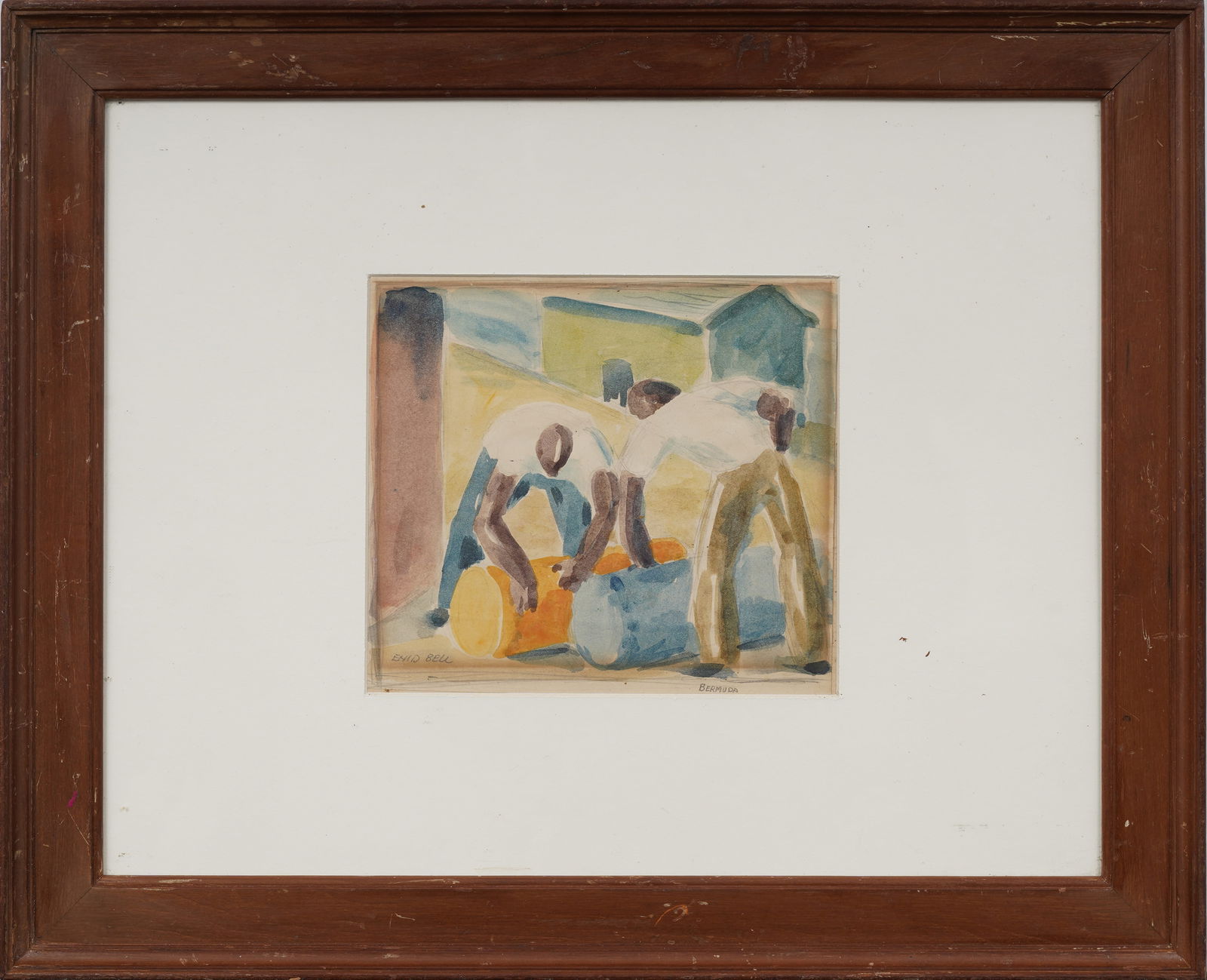 Enid Bell (1904 - 1994) Bermuda Stevedores at Work Figurative Watercolor Painting (1 of 6)