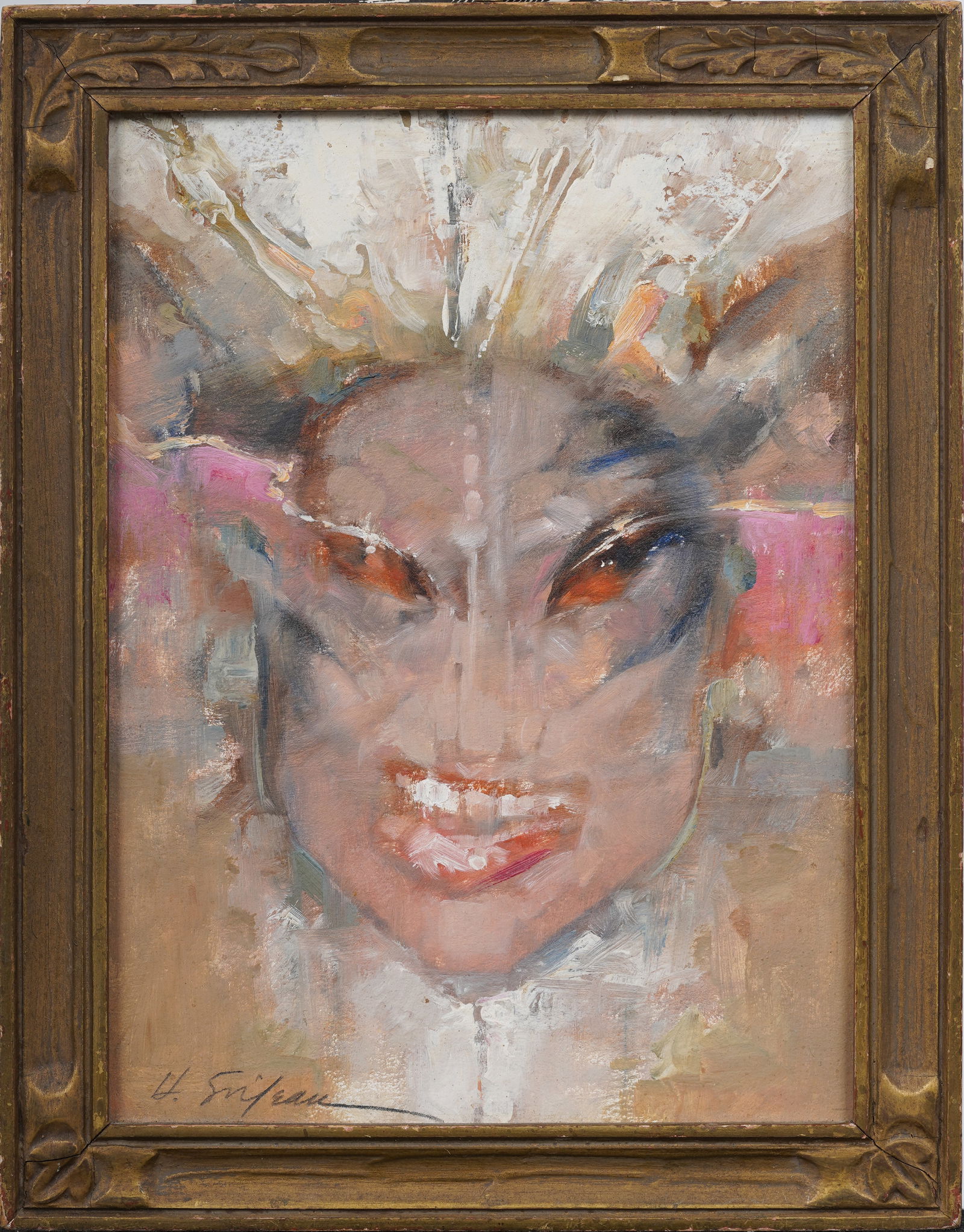 Hodges Soileau Vintage Native American Figural Framed Portrait Mixed Media Painting (1 of 6)