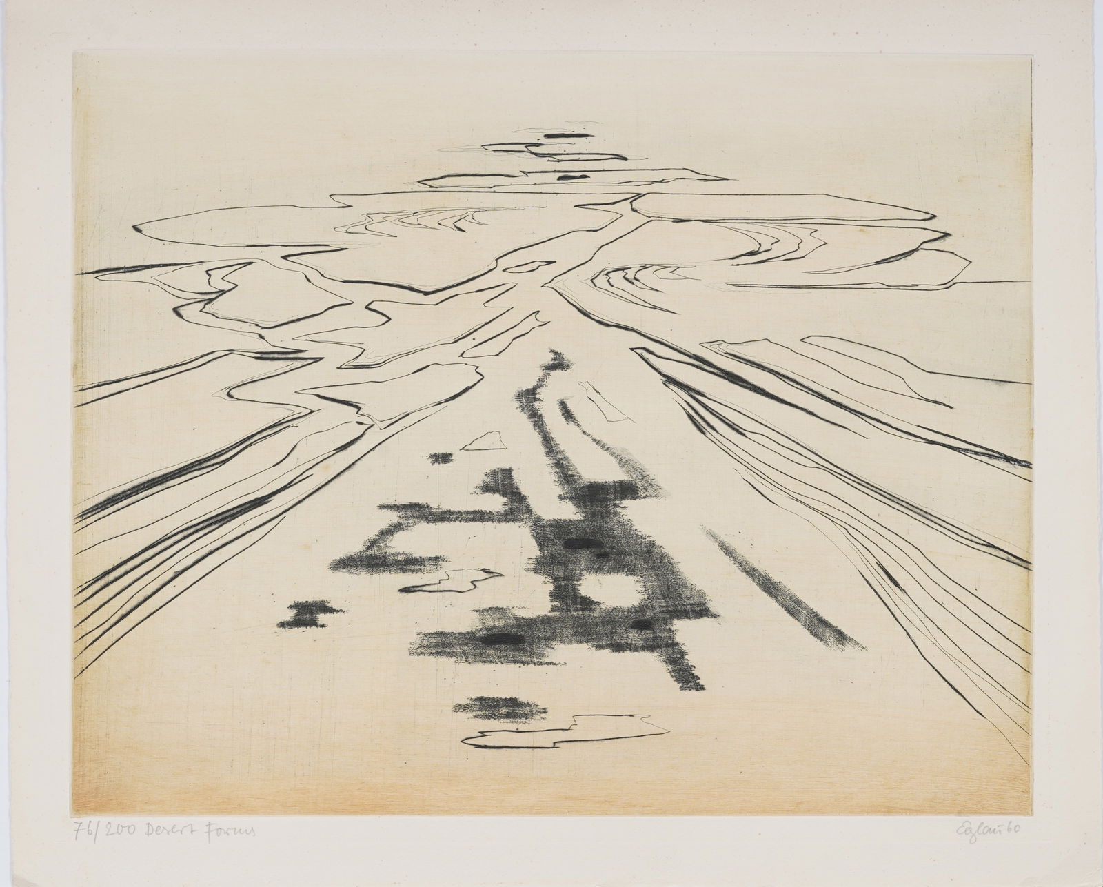 Otto Eglau (1917-1988) Abstract Landscape Drypoint Etching "Desert Forms" (1 of 7)