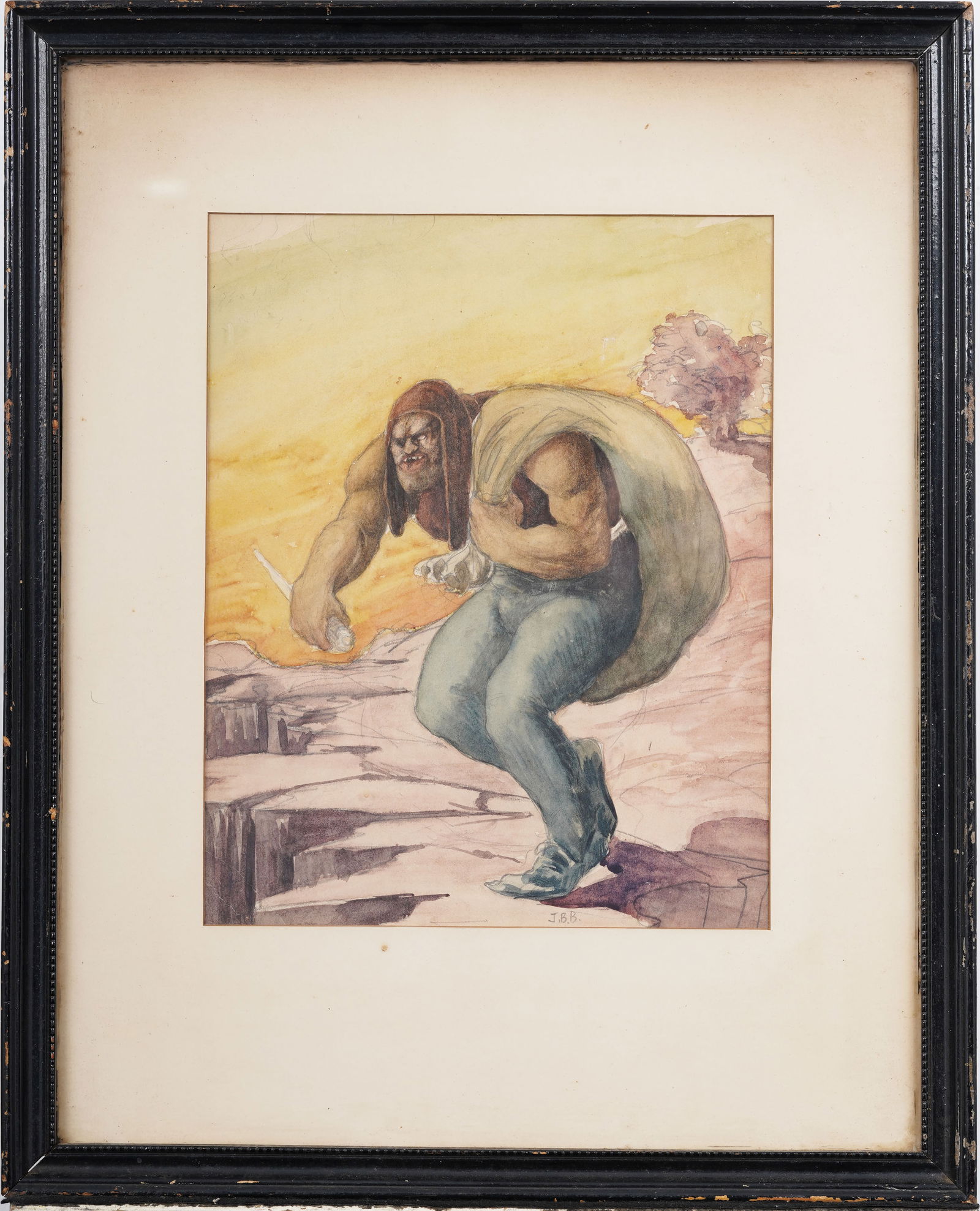 Vintage Armed Brigand Bandit Robber Framed Original Signed "J.B.B." Watercolor Painting (1 of 5)