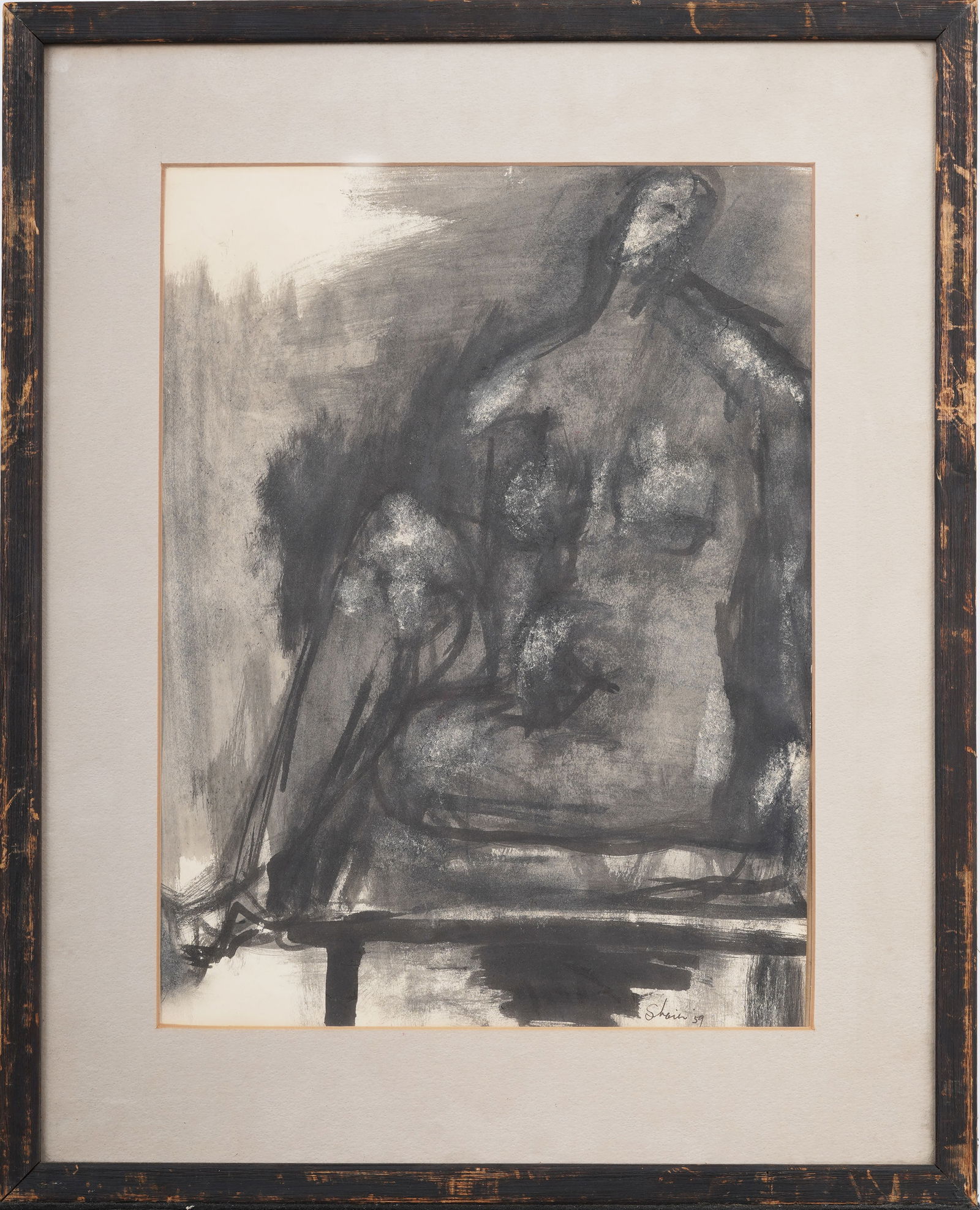 Mary Shaier Provincetown Modernist 1959 Abstract Figure Study Original Mixed Media Painting: Mid century mixed media on paper. Signed. Framed. Measuring: 21 by 17 inches overall, and 15 by 12 painting alone. Please see all images for condition. Size is measured and written on the back of the