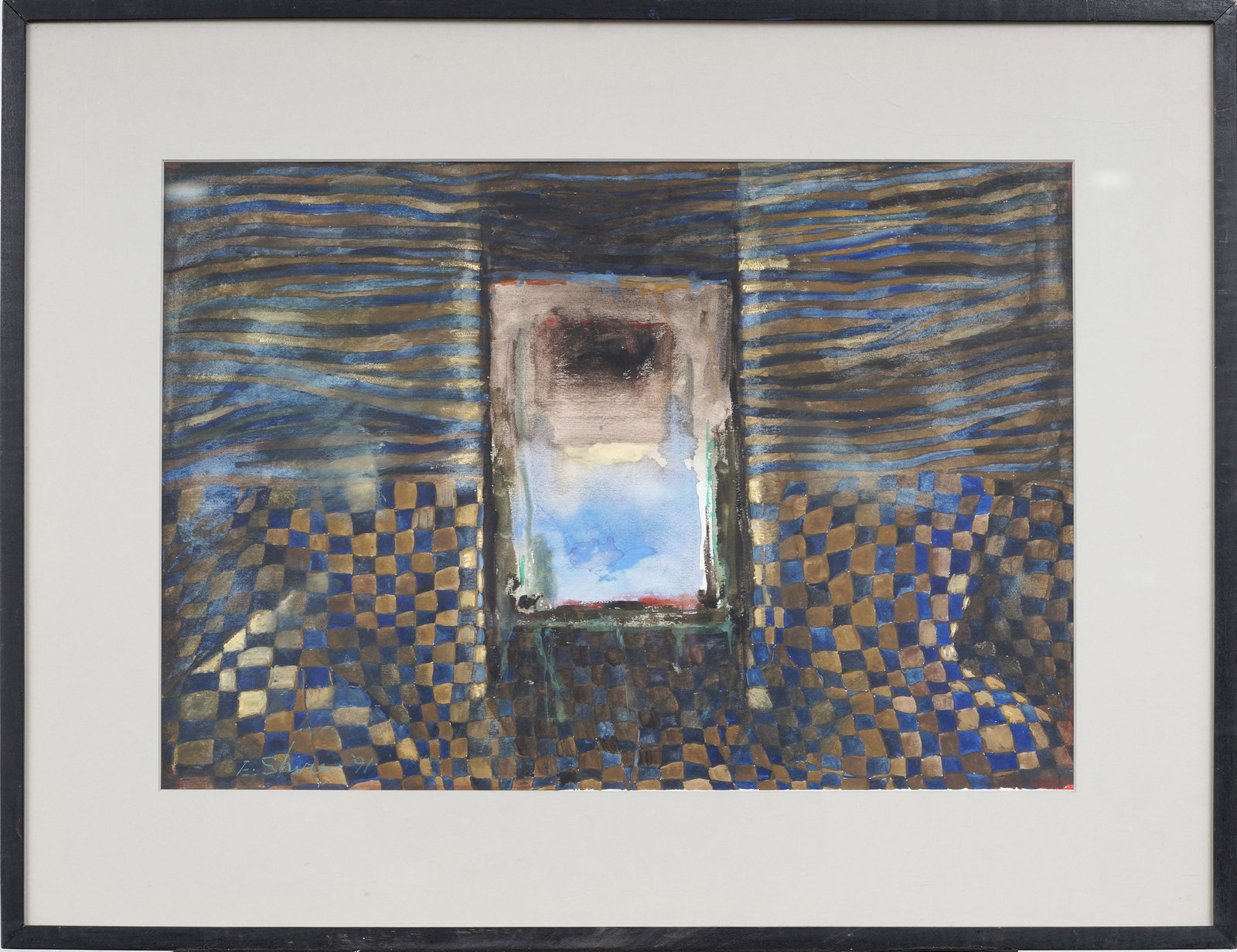 Ellen Shire Vintage American Original Abstract Expressionist Interior Window Watercolor Painting (1 of 7)