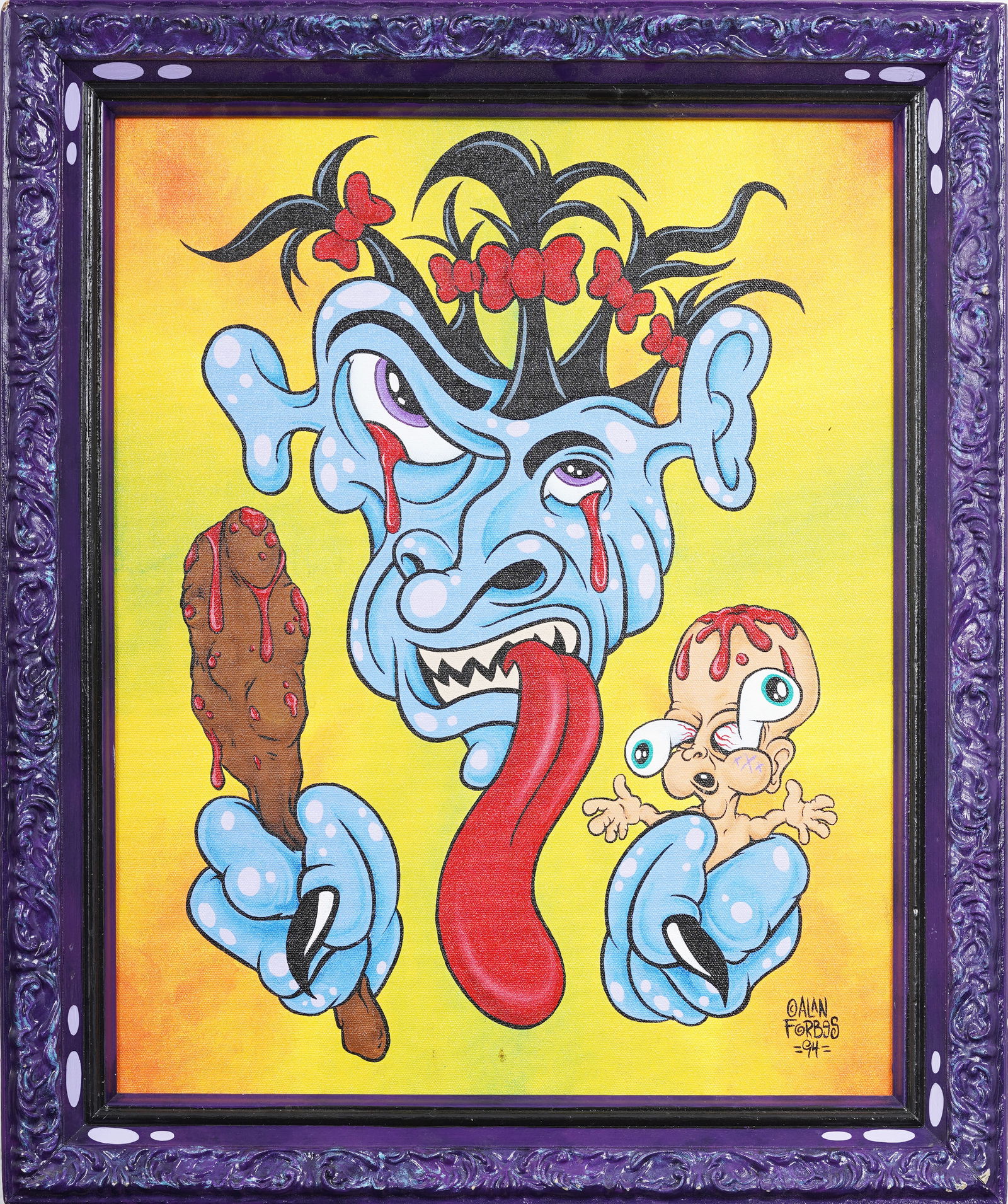 Alan Forbes (b. 1968) Signed Vintage California Grotesque Cartoon Saturn and his Baby Oil Painting (1 of 6)