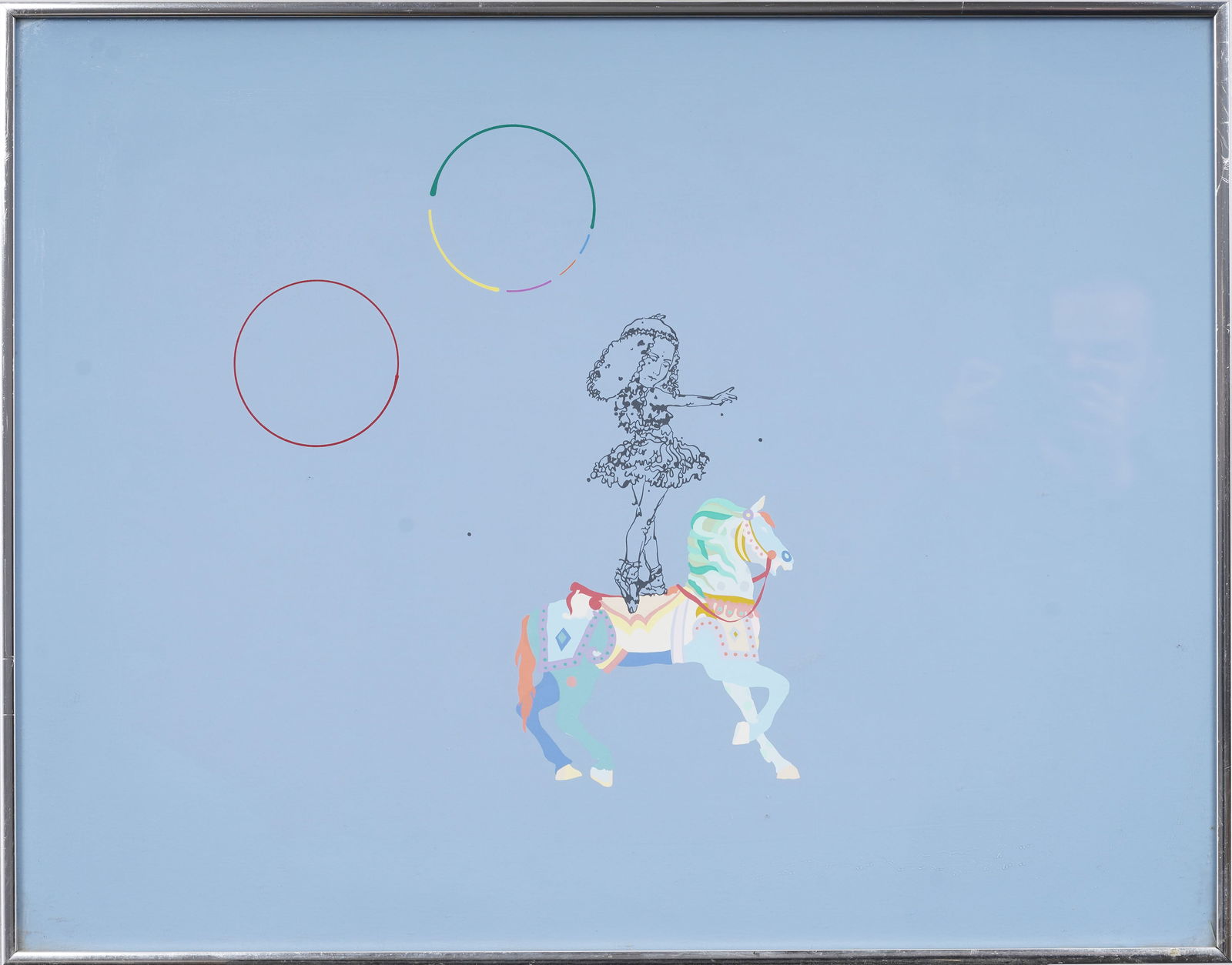 Vintage American Circus Ballerina Mixed Media Original Framed Print: Vintage American mixed media print. Signed verso. Framed. Measuring: 20 by 26 inches overall, and 19.5 by 25.5 painting alone. Please see all images for condition. Size is measured and written on the