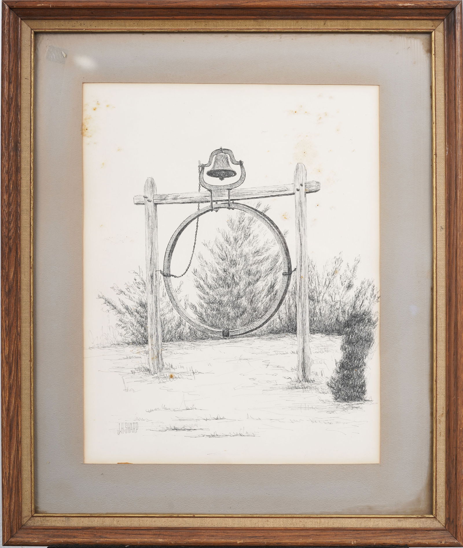 Circle of Joseph Henry Sharp (1859 - 1953) Framed Dinner Bell Signed Drawing (1 of 5)
