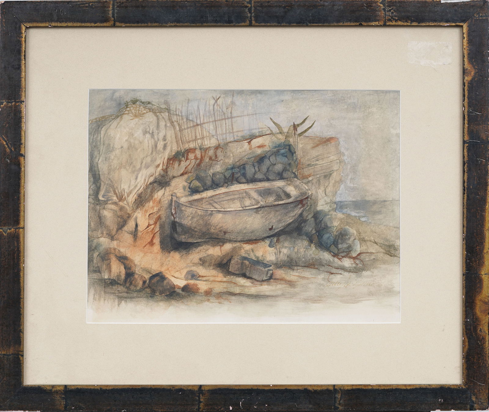 Vintage 1949 Signed Coastal Beach Cove Boat Original Framed Watercolor (1 of 7)