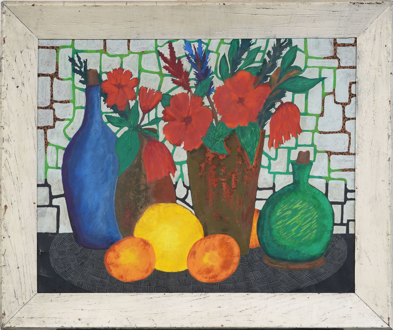 Vivid Vintage American Outsider Still Life Original Framed Oil Painting (1 of 4)