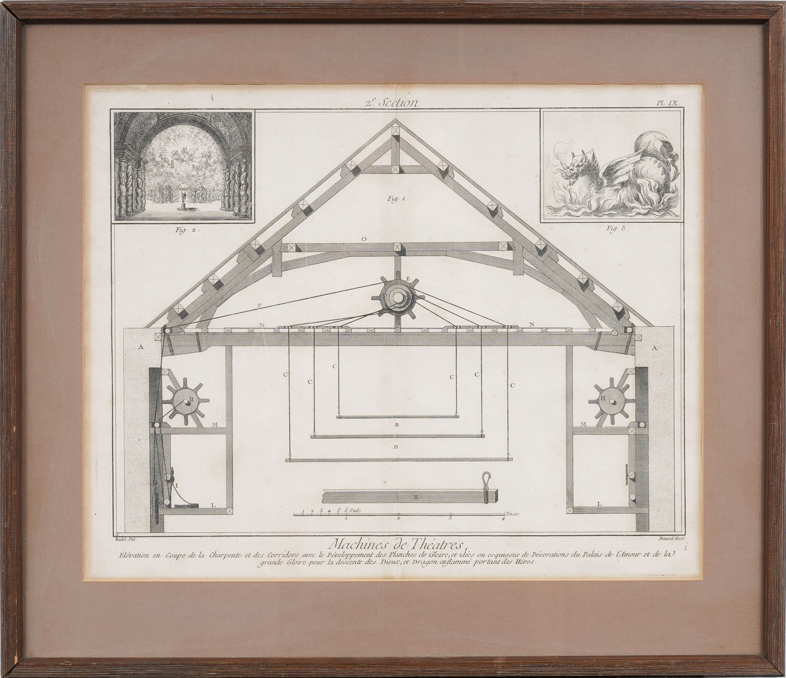 Antique French Instructional Blueprint "Machines de Theatres" Stage Machinery Framed Print (1 of 6)