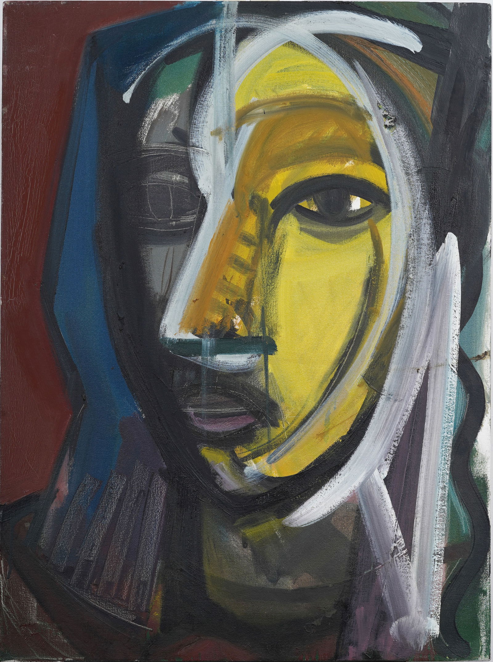 Vintage American School Modernist Abstract Cubist Portrait Original Oil Painting (1 of 4)