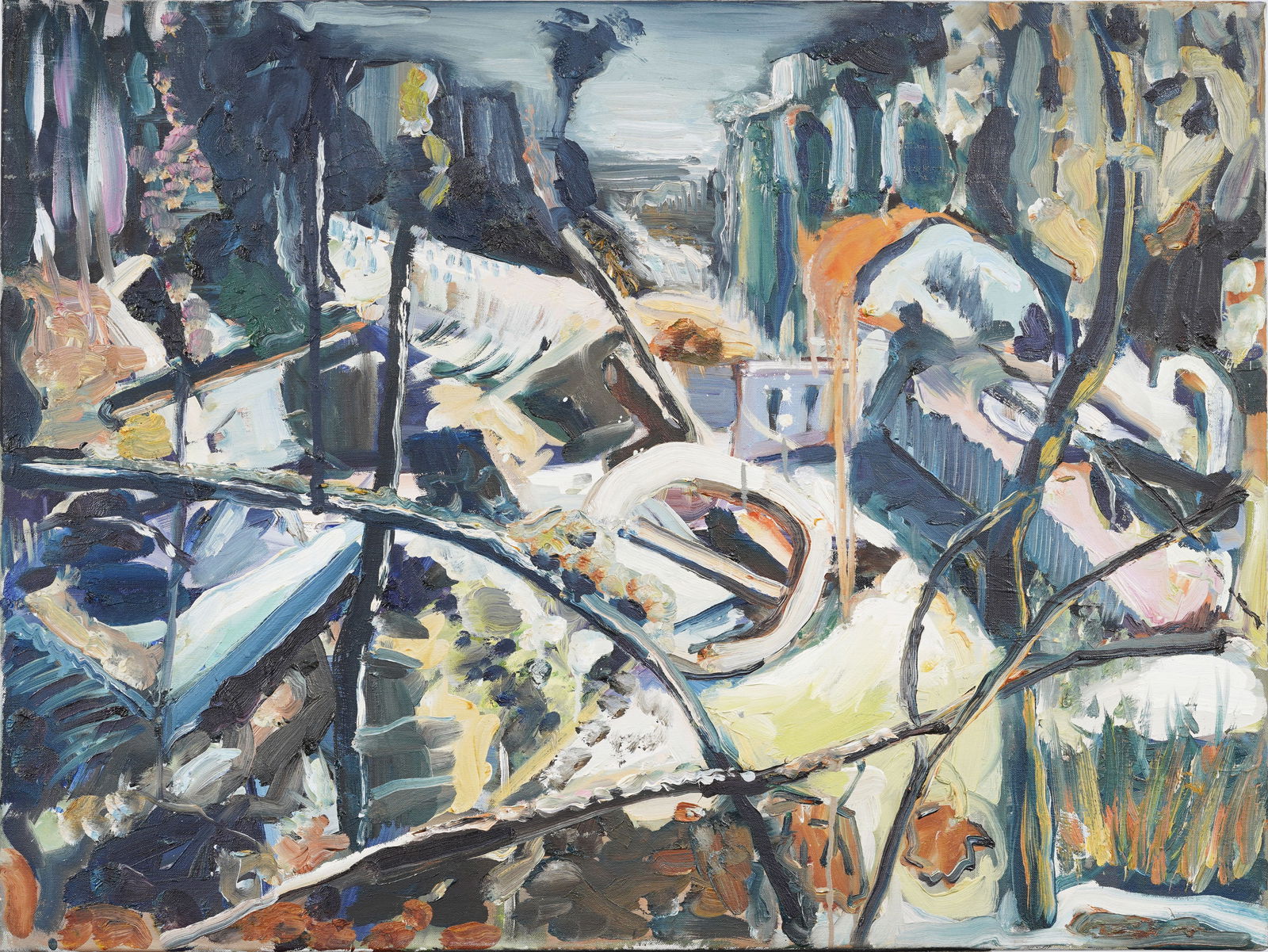 Vintage American Modernist Large Outsider Abstract Landscape Original Oil Painting (1 of 5)