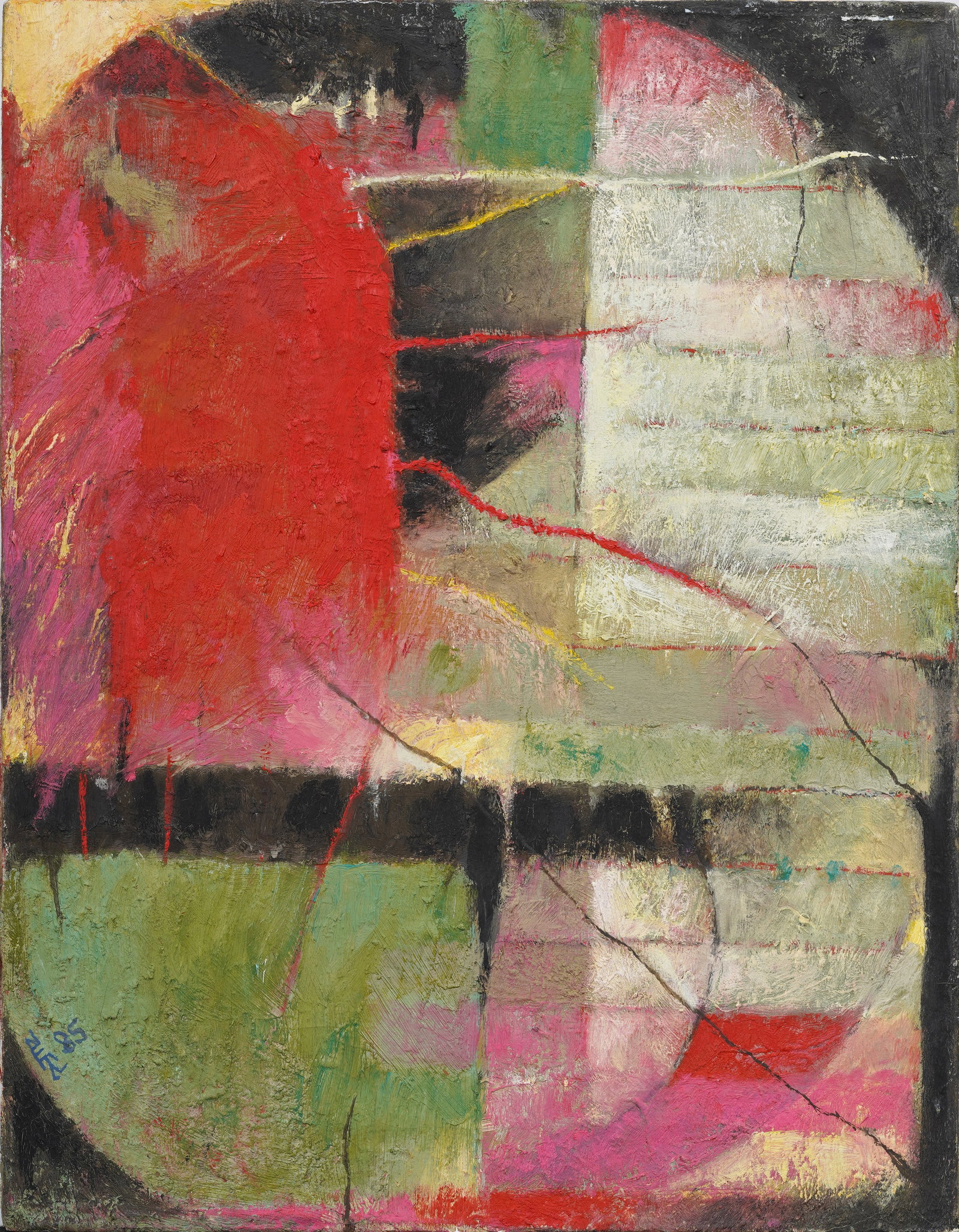 Ellen Shire Signed Vintage American Female Modernist Abstract Expressionist Original Oil Painting: Vintage American abstract oil painting. Oil on canvas. Signed. Measuring: 14 by 18 inches overall. Please see all images for condition. Size is measured and written on the back of the painting or next