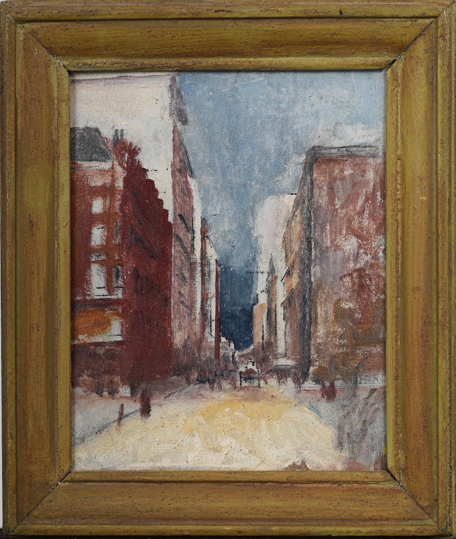 Antique American Modernist Miniature New York City Street Scene Oil Painting (1 of 5)