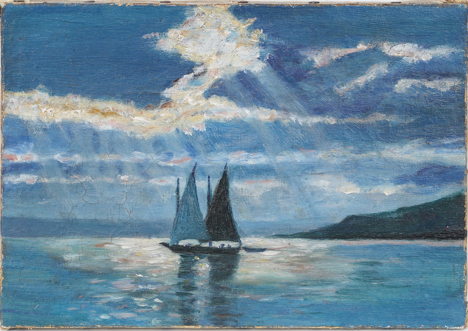 Antique American Sailboats Luminous Seascape Stamped 1919 Original Oil Painting (1 of 9)