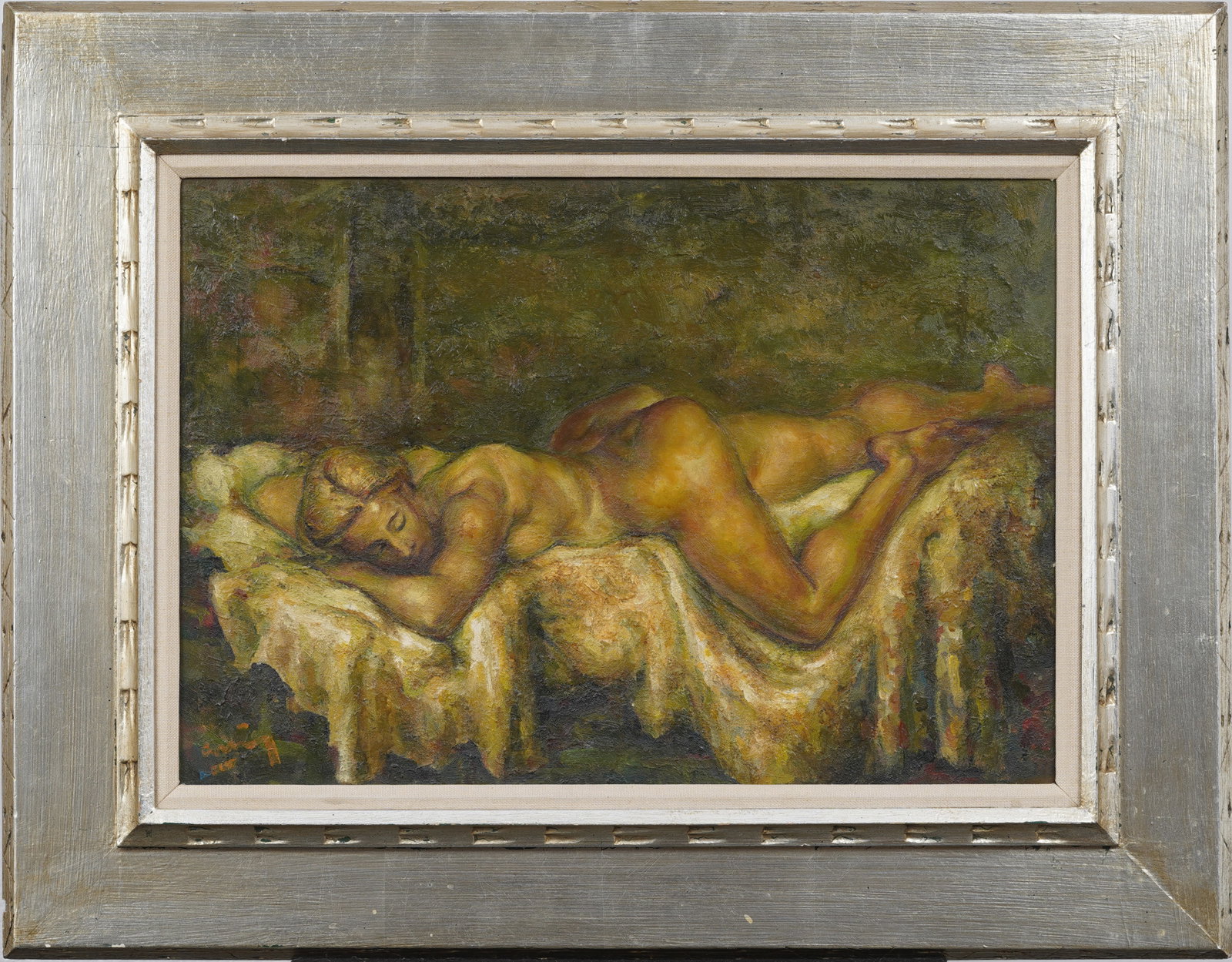 Vintage American School Reclining Female Nude Woman Portrait Original Framed Boudoir Oil Painting: Vintage American oil painting. Oil on board. Framed. Measuring: 26 by 33 inches overall, and 17 by 24 painting alone. Please see all images for condition. Size is measured and written on the back of t