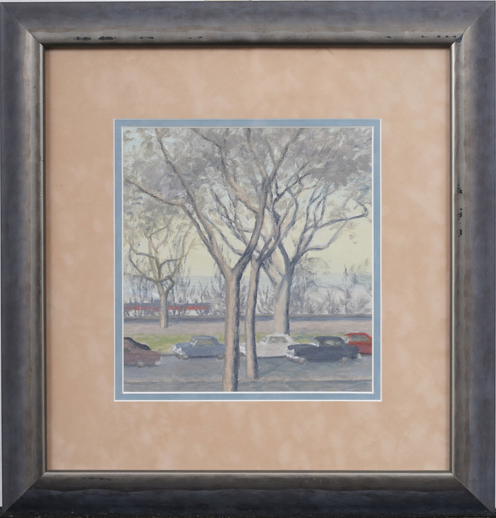 Vintage American School Classic Cars Shoreline Street Scene Original Framed Oil Painting (1 of 5)