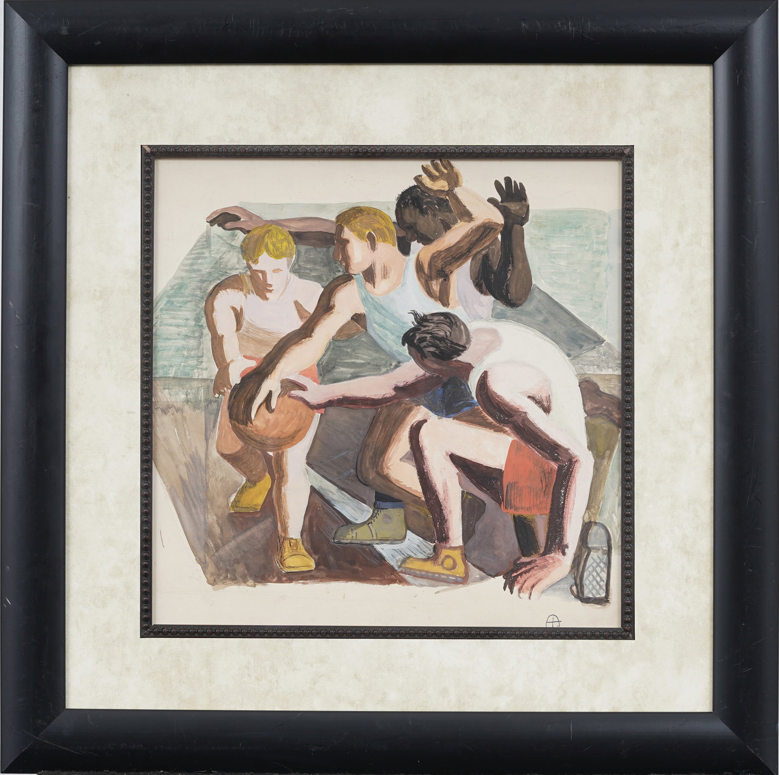 Eugene Arcieri (1914-2005) WPA Mural Study Dynamic Figures Basketball Watercolor on Board (1 of 8)