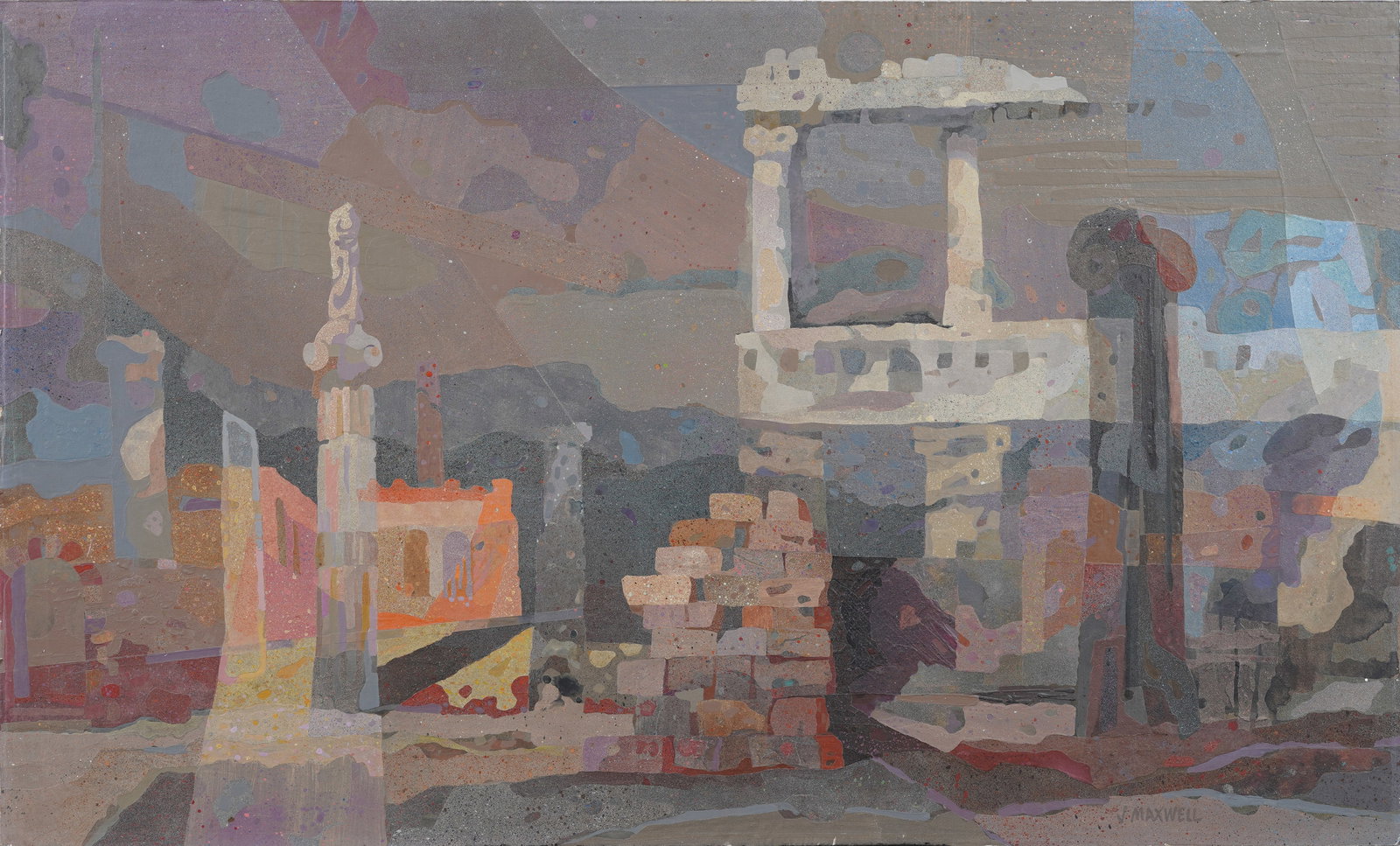 John Maxwell Large Vintage American School Mixed Media Roman Ruins Original Painting (1 of 11)