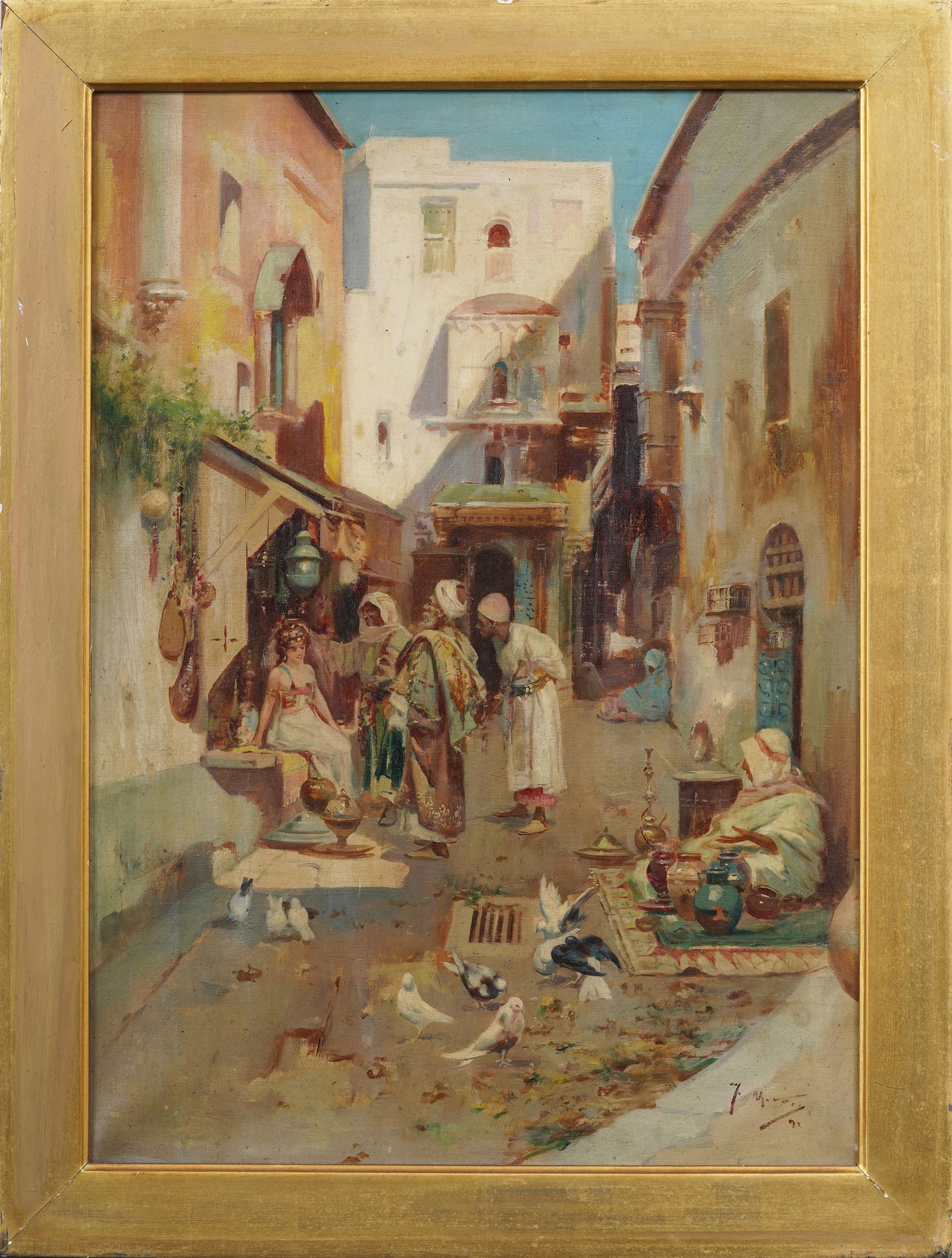 Joaquin Miro 1849-1914 Antique Spanish Orientalist North African Market Scene Original Oil Painting (1 of 7)