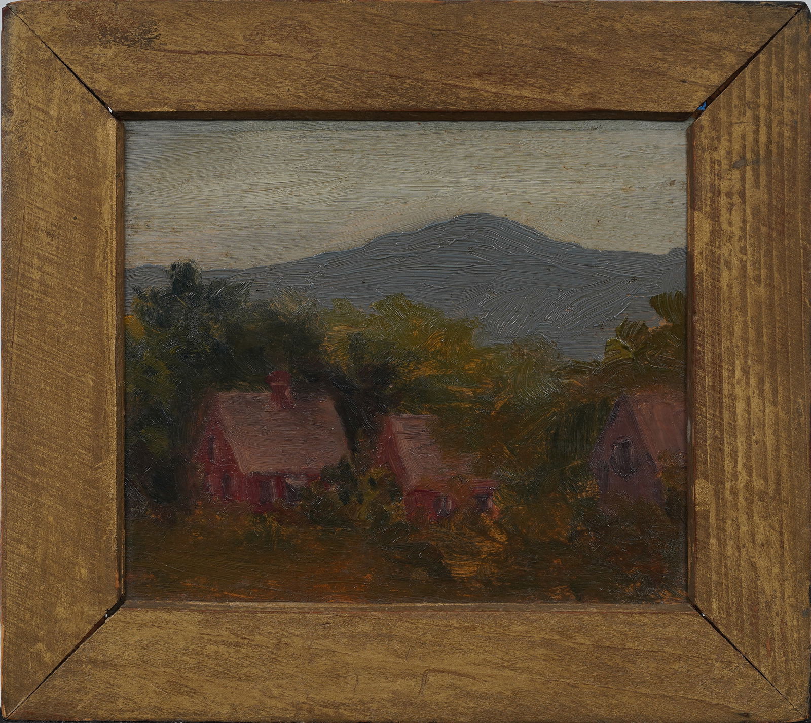 Vintage American Rural Village Houses Landscape Original Framed Oil Painting (1 of 7)