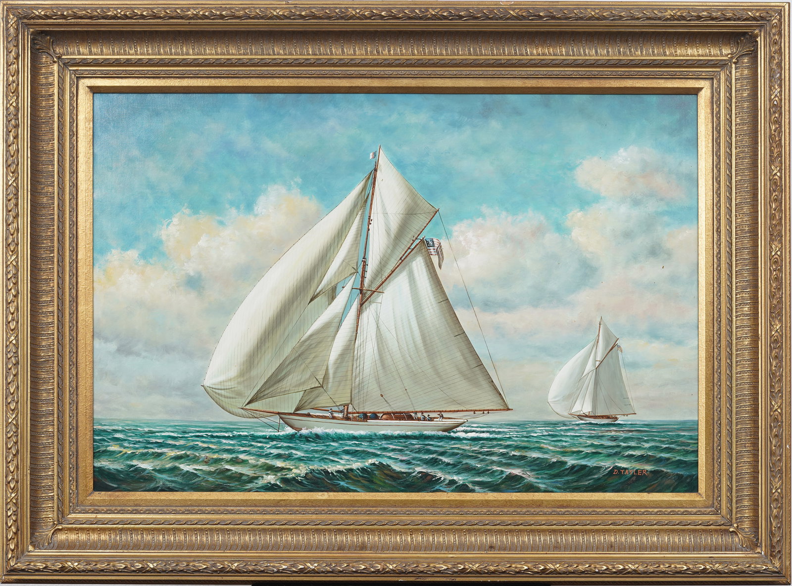 D. Tayler (b. 1968) Vintage American Sailboats Maritime Seascape Original Framed Oil Painting (1 of 9)