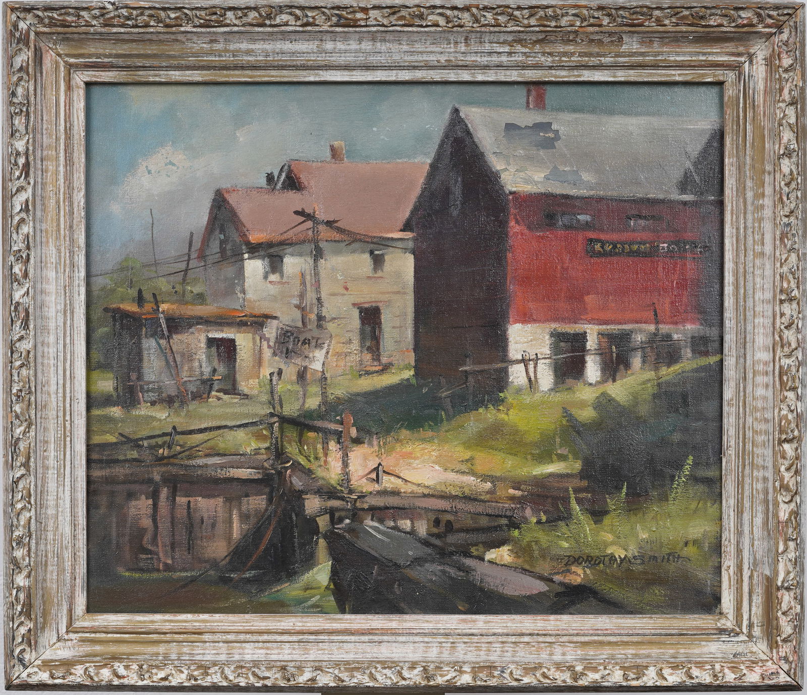 Dorothy Smith Signed Vintage American Impressionist Rural Dock Scene Framed Original Oil Painting (1 of 6)