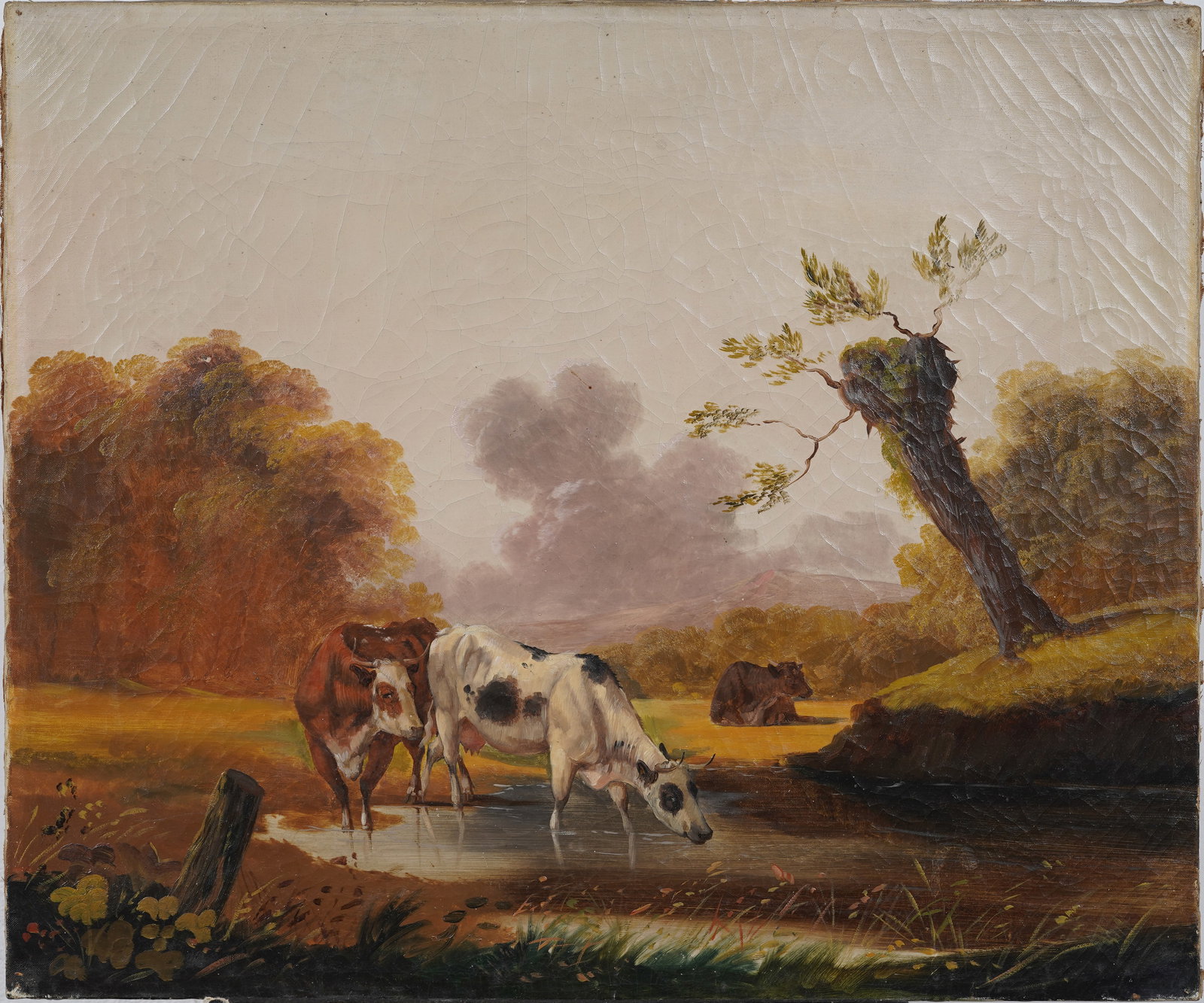 Antique American Hudson River School Cow Grazing Landscape Original Oil Painting (1 of 9)