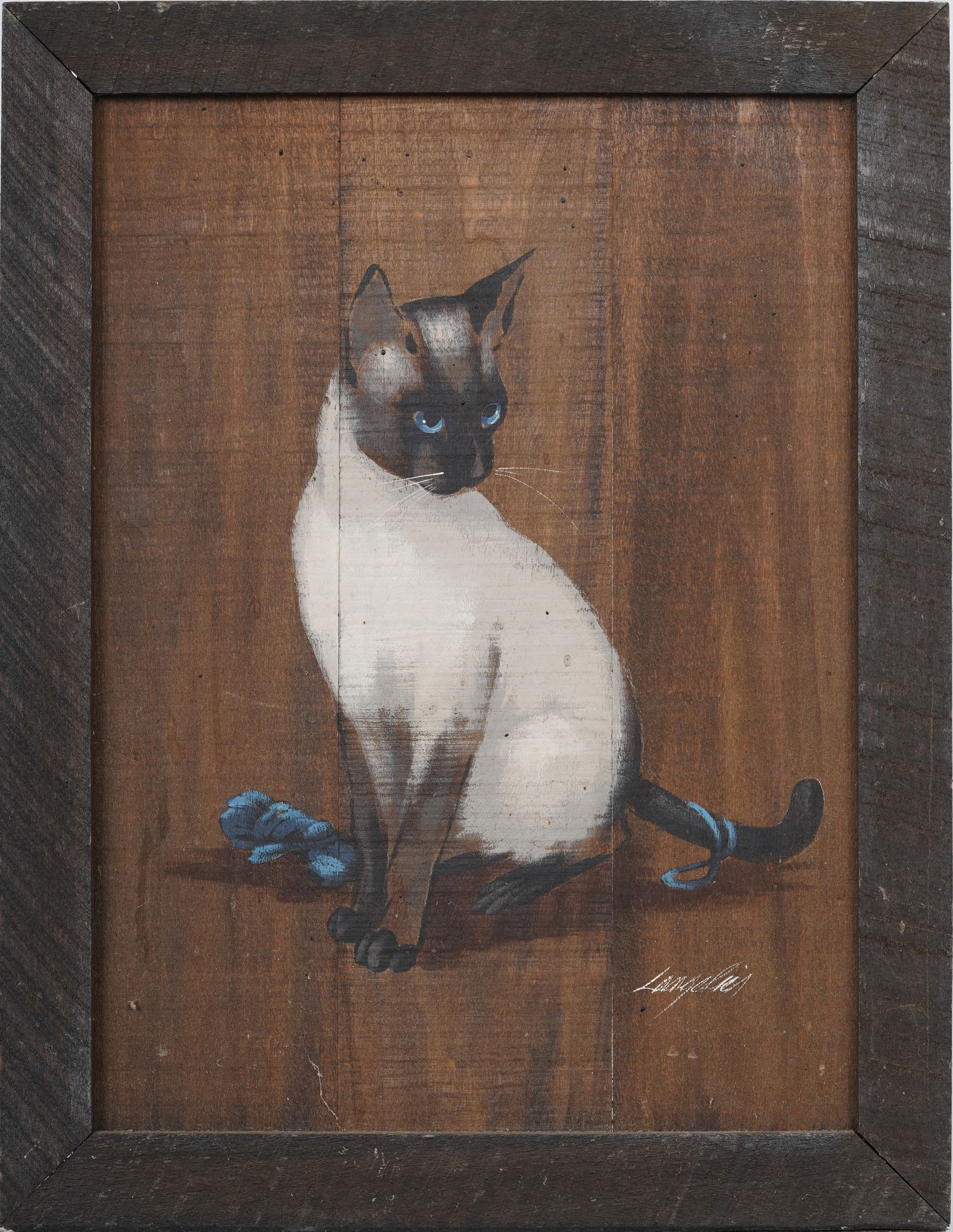 Vintage American School Siamese Cat Signed Animal Portrait Framed Original Oil Painting (1 of 7)