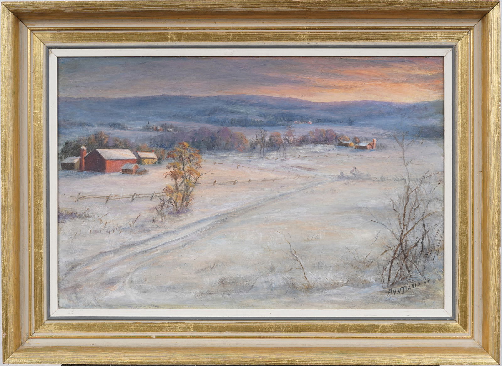 Vintage American Impressionist Sunset Winter Snow Landscape Signed Original Oil Painting (1 of 6)