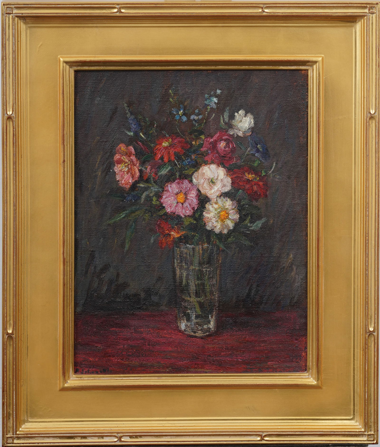 Vintage Early American Impressionist Signed Flower Still Life Giltwood Frame Original Oil Painting (1 of 10)