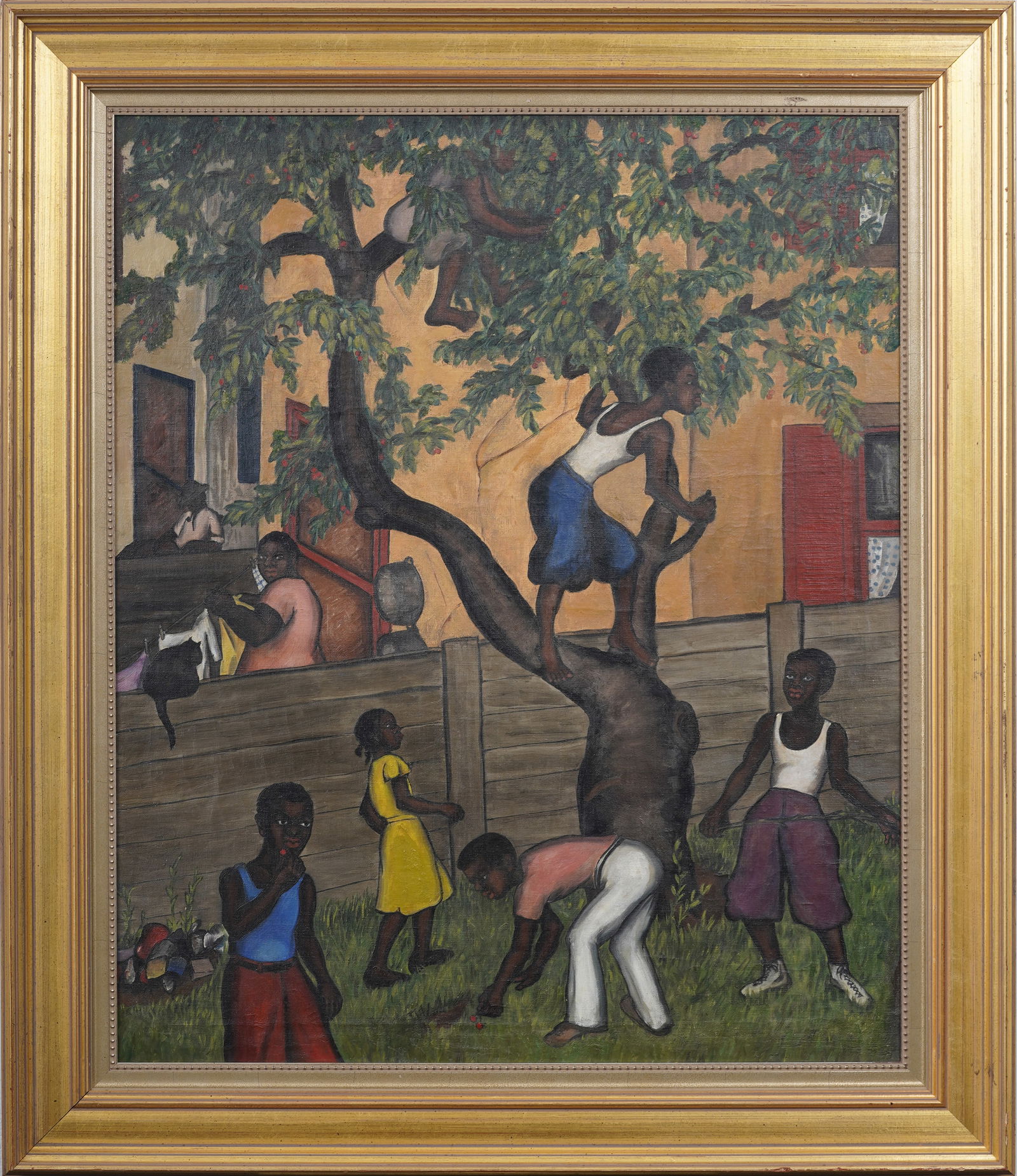 Stella Drabkin Large Vintage American WPA Black Family Framed Landscape Original Large Oil Painting: Vintage American large modernist landscape oil painting. Signed verso. Framed. Measuring: 44 by 38 inches overall, and 36 by 30 painting alone. Please see all images for condition. Size is measured an