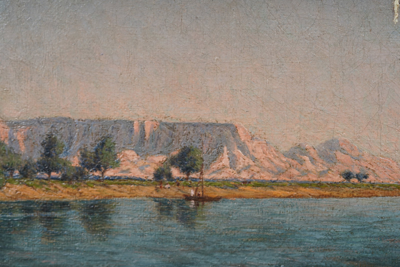 Important 19th Century Egyptian Nile River Landscape Orientalist Framed Signed Original Oil Painting - 9