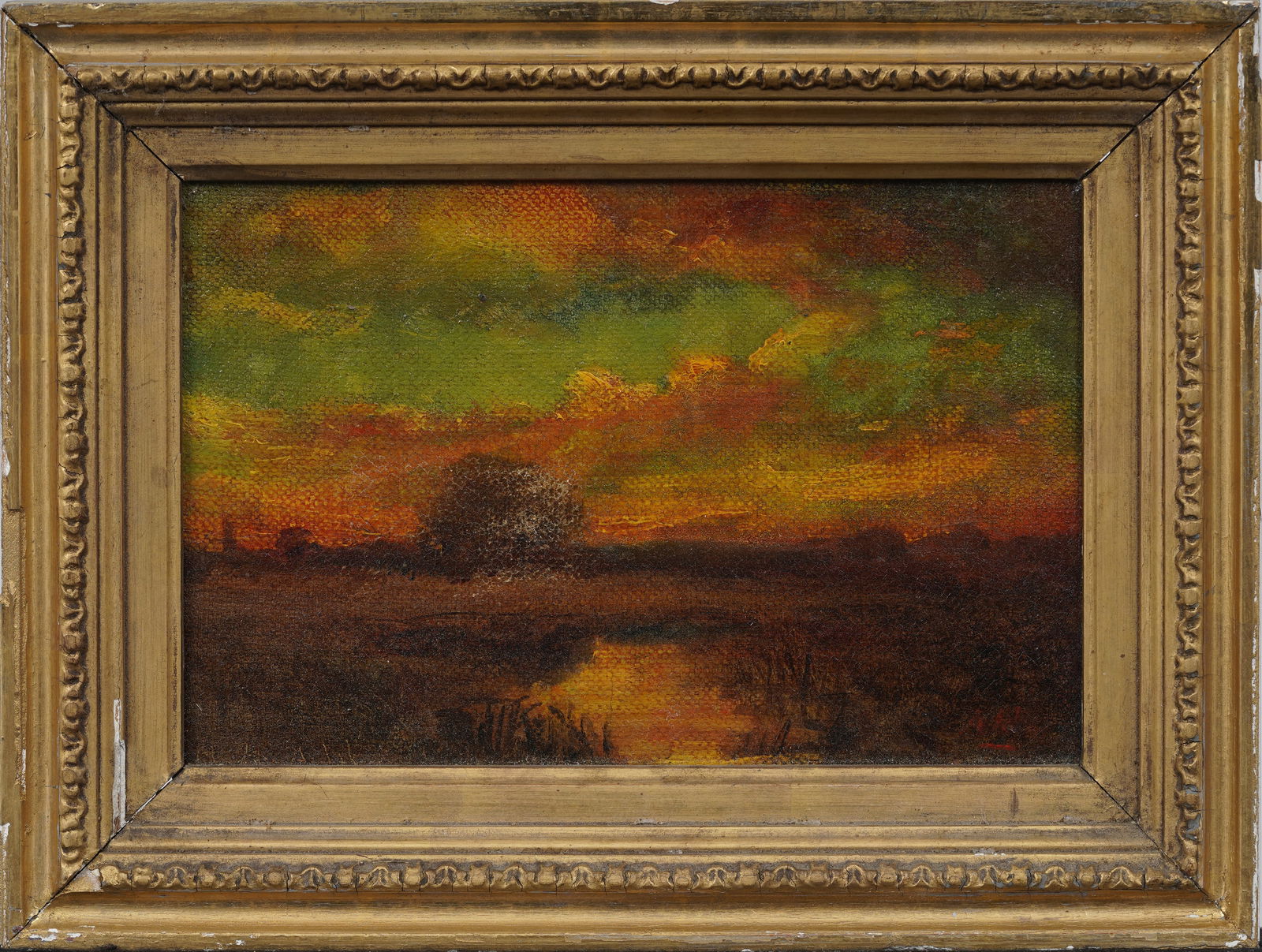 Henry Hammond Ahl 1869-1953 Signed American Blazing Sunset Framed Landscape Oil Painting (1 of 6)
