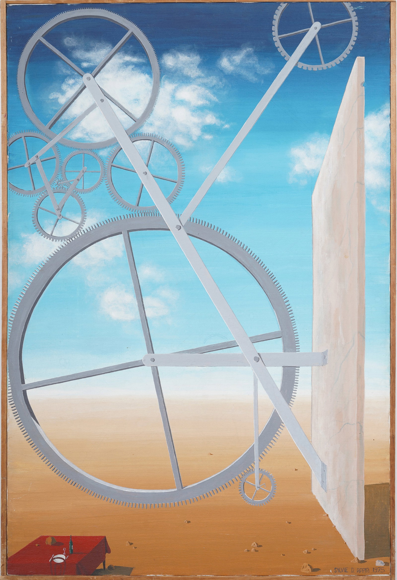 Sylvie D. Appia Vintage American Surreal Gears in the Desert Sky Original Oil Painting (1 of 9)
