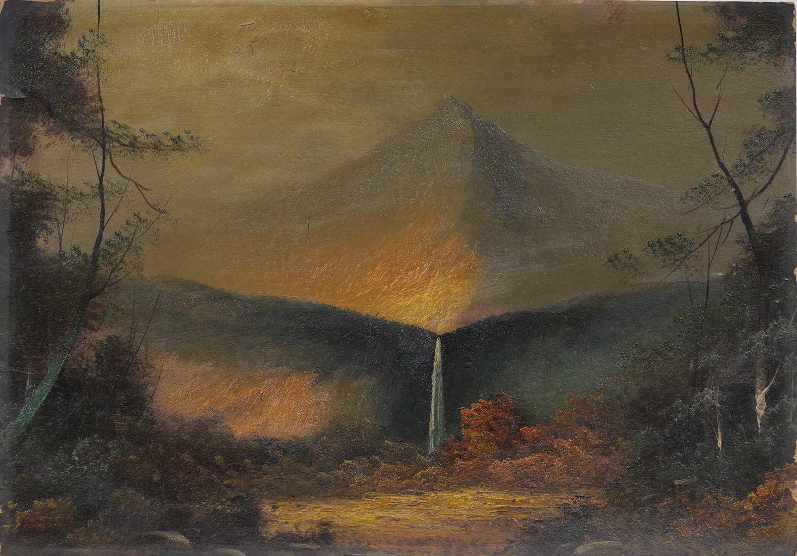 Vintage American Sunset Mt. Hood Mountain Landscape Original Oil Painting (1 of 7)