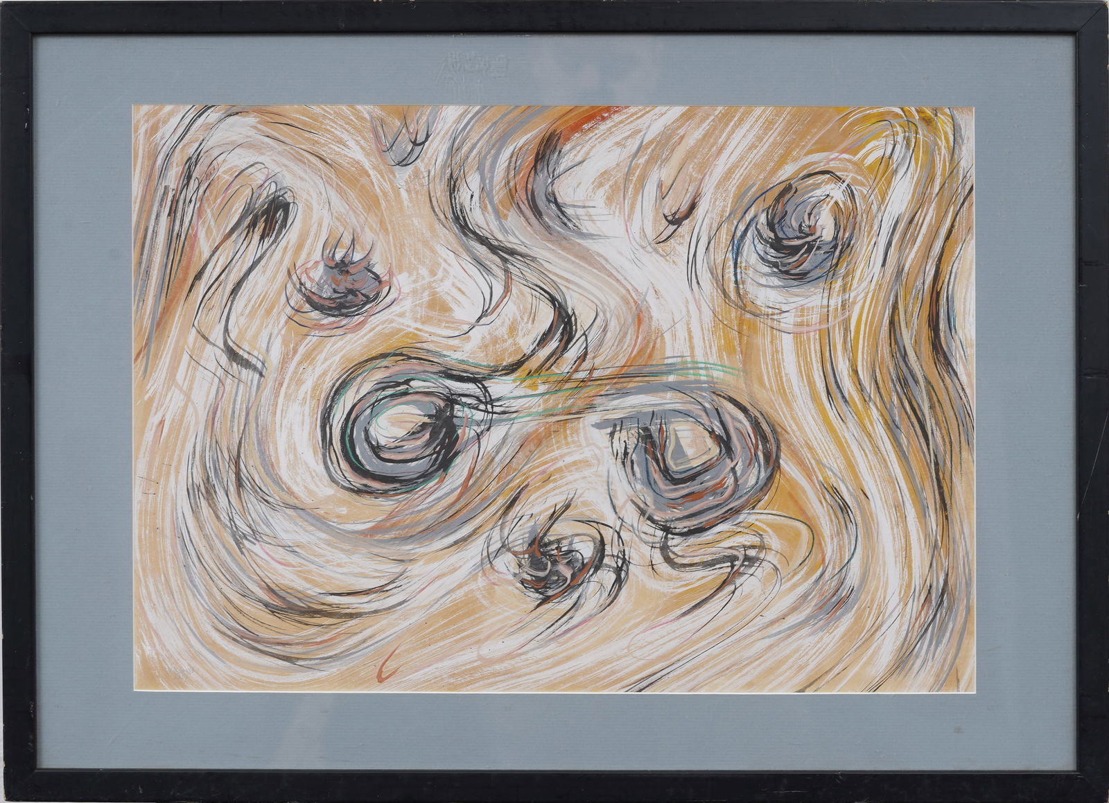 Vintage American Modernist Abstract Swirls Original Framed Gouache Painting (1 of 4)