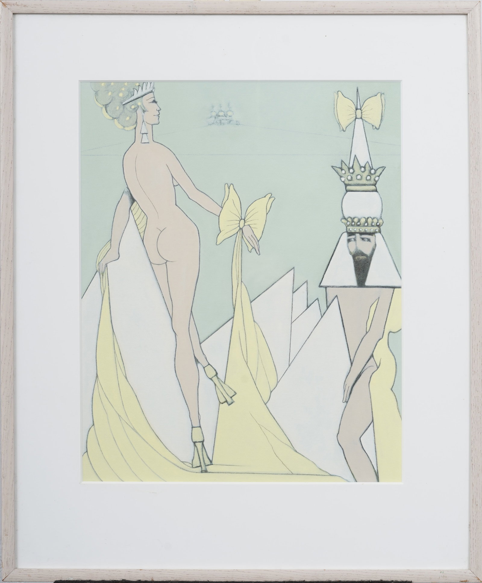 Julio daCunha (1929–2022) Vintage Colombian "The Last Dance of Salome" Nude Mixed Media Drawing: Vintage American mixed media drawing. Pencil and ink and mixed media on paper. Signed verso. Framed. Measuring: 29 by 24 inches overall, and 19.75 by 13.5 painting alone. Please see all images for con