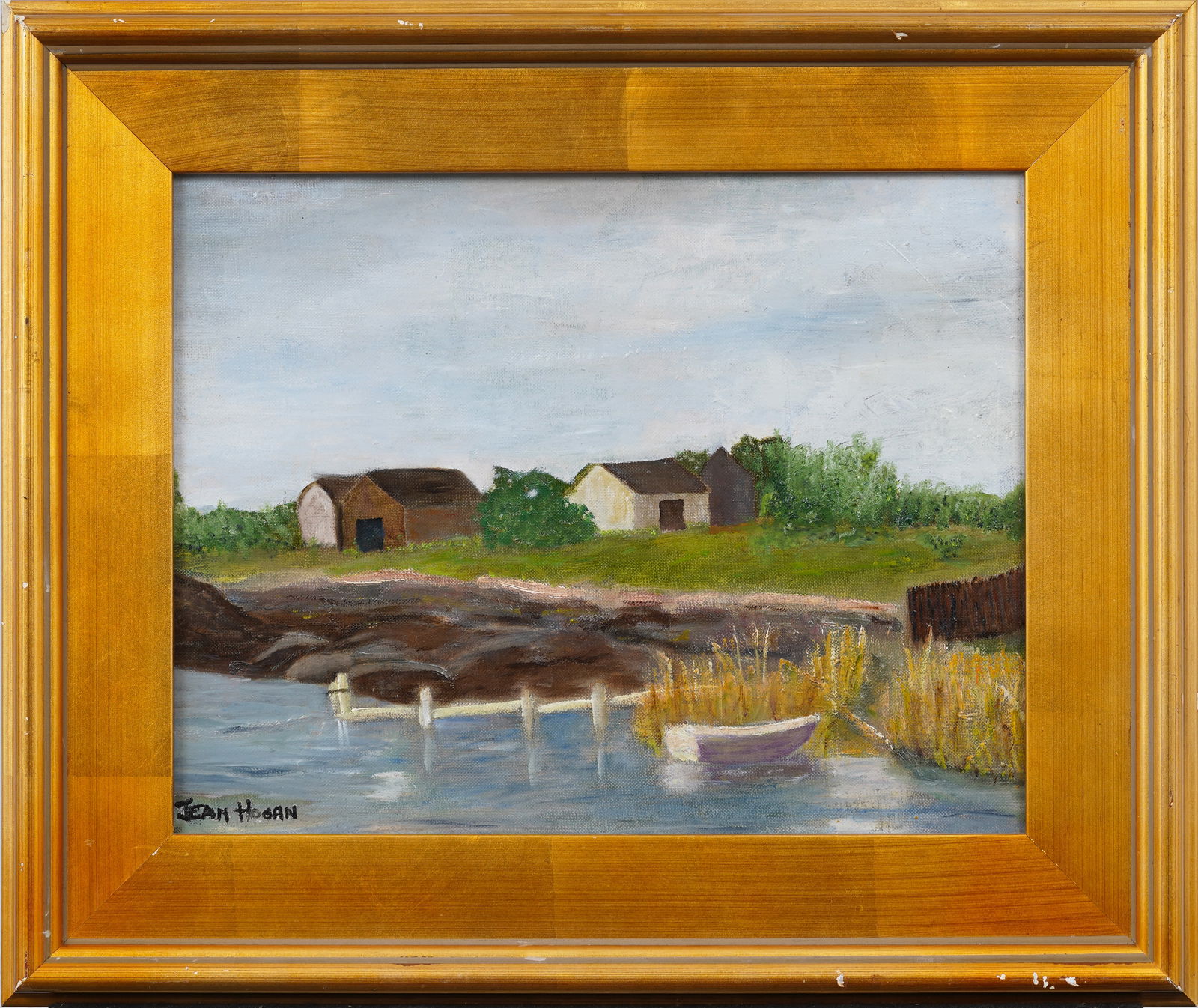 Jean Hogan (1909-1975) Vintage American Coastal Town Shacks Original Oil Painting (1 of 7)