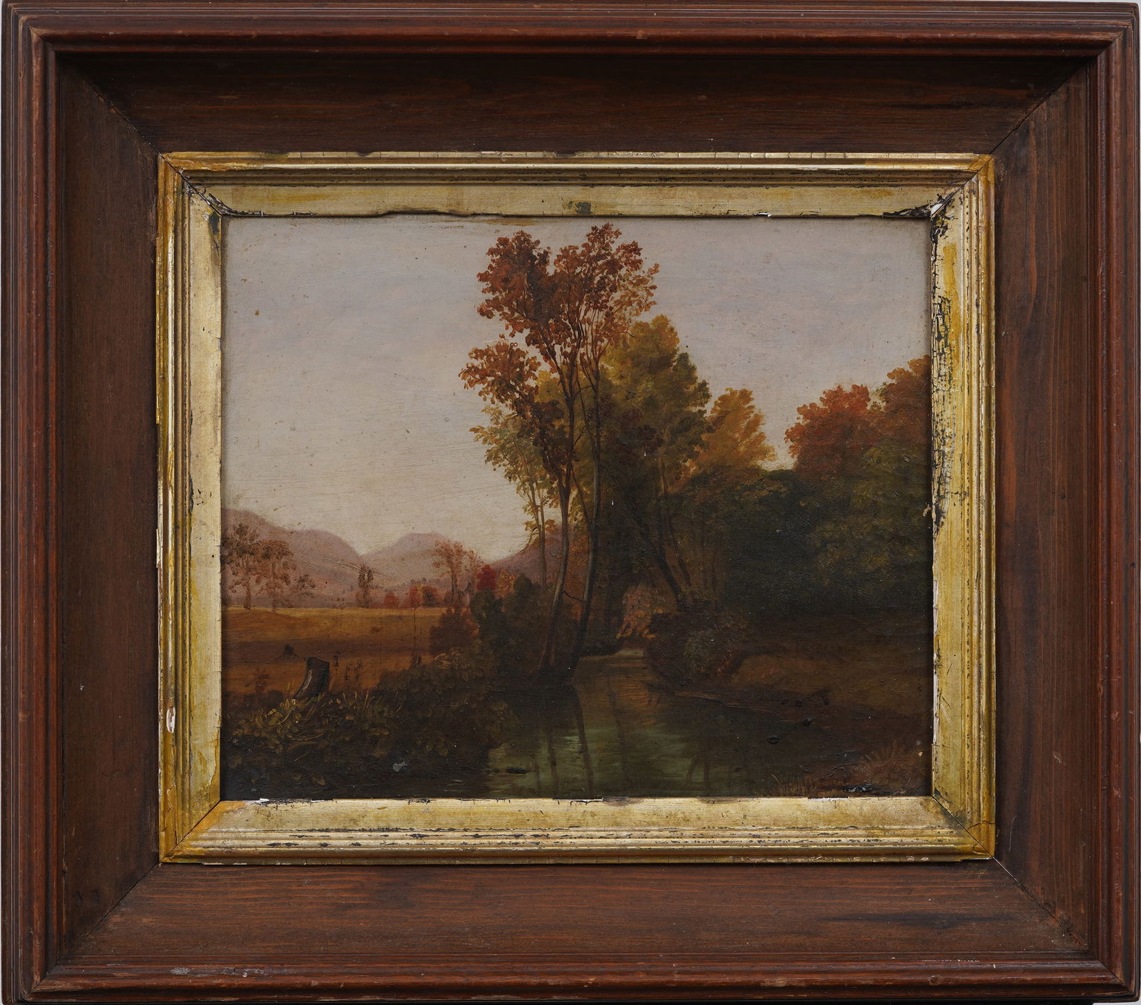 Vintage European Pastoral Autumn Landscape Original Framed Oil Painting (1 of 8)