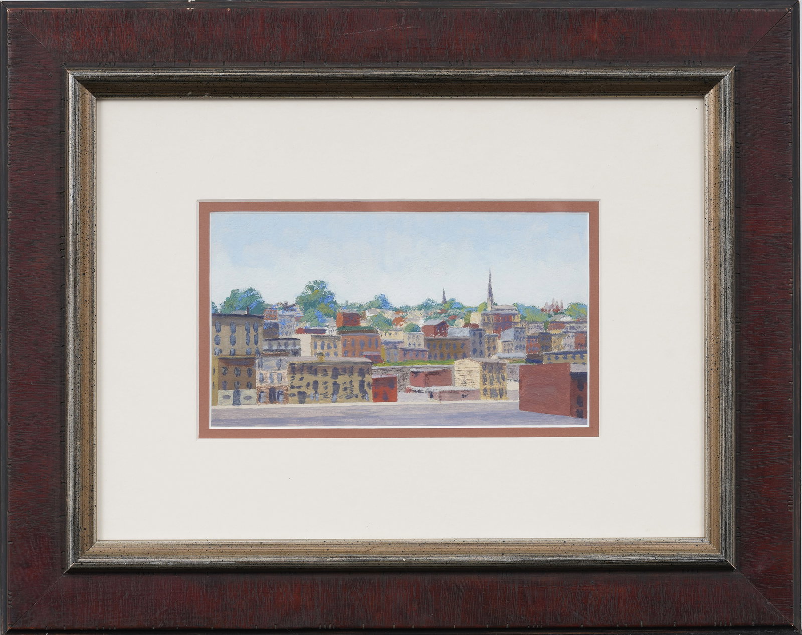 Vintage American Rooftop WPA Landscape Original Framed Cityscape Painting (1 of 4)