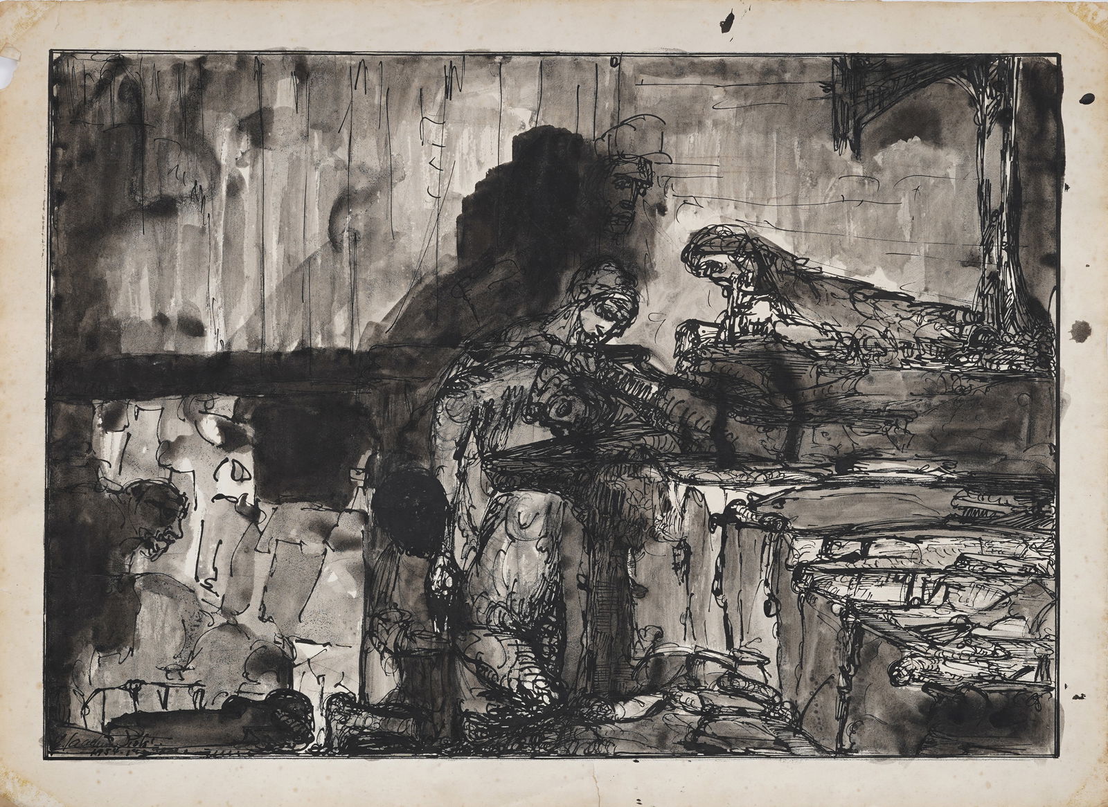 A. Joachim Probst (1913-1980) Mid Century Modernist Mixed Media Original Watercolor and Ink (1 of 10)