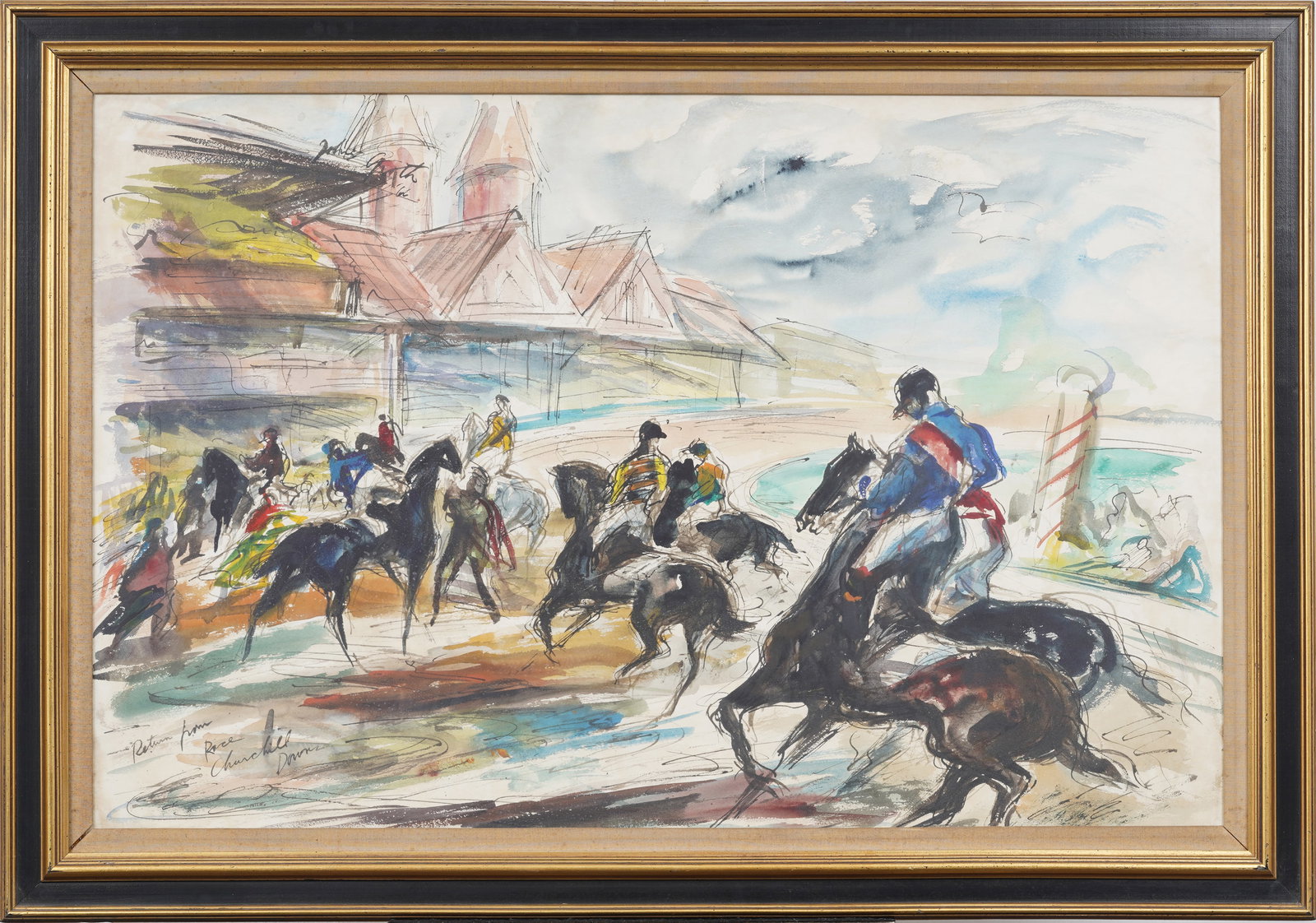 Style of John Groth Kentucky Horse Derby Churchill Downs Original Watercolor "Return from the Race" (1 of 8)