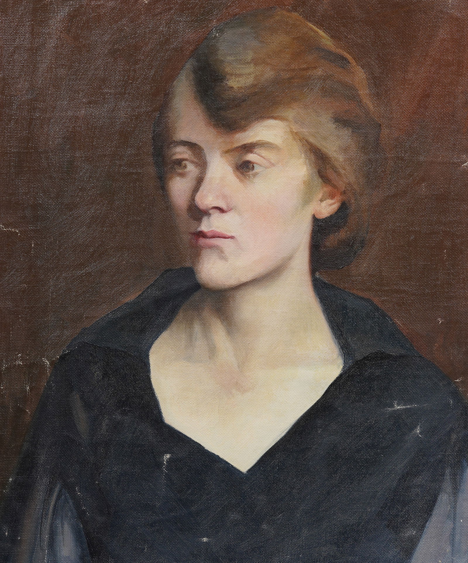 Signed Vintage American Stern Beauty Portrait Original Unstretched Oil Painting (1 of 4)